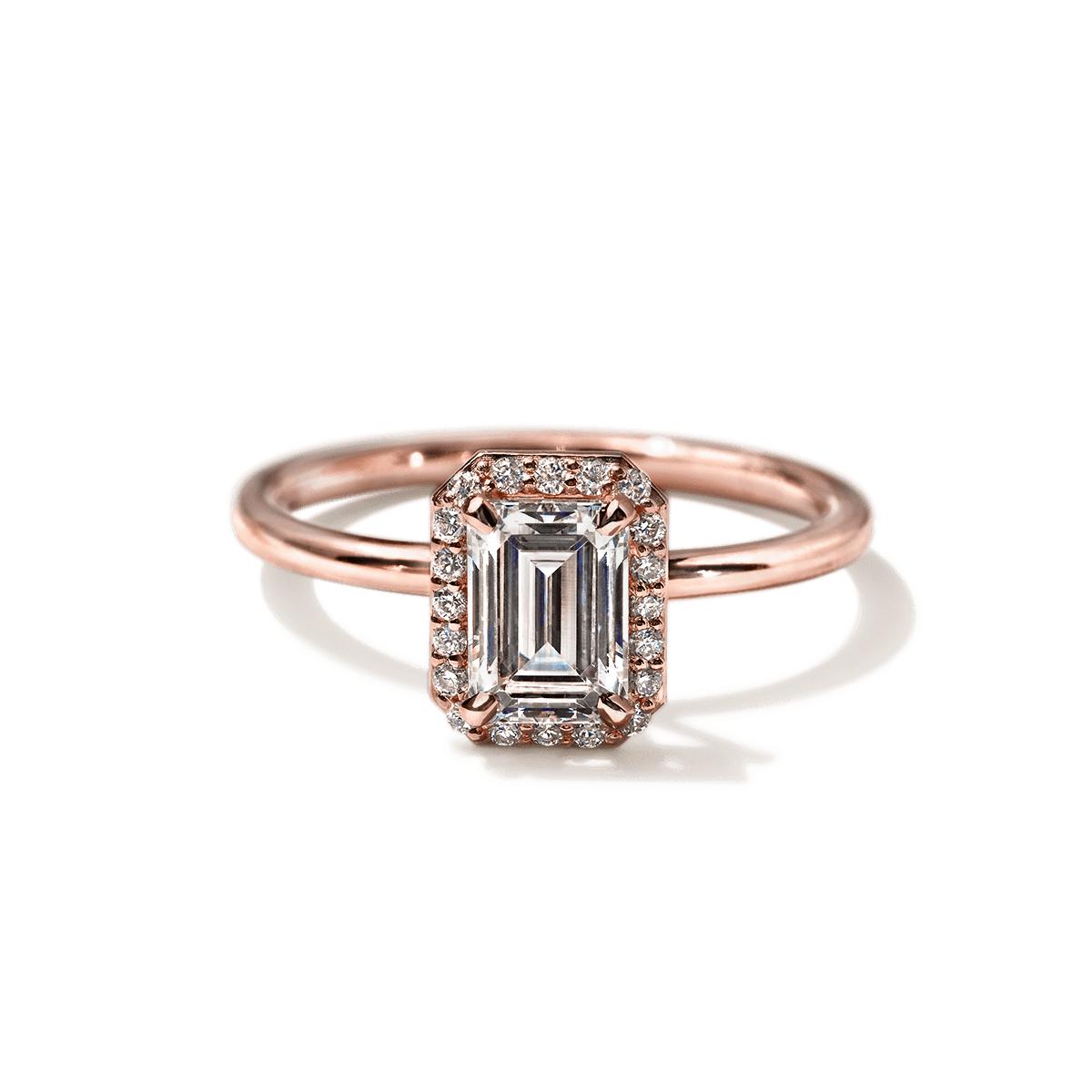 18K Rose Gold Emerald Halo Engagement Ring