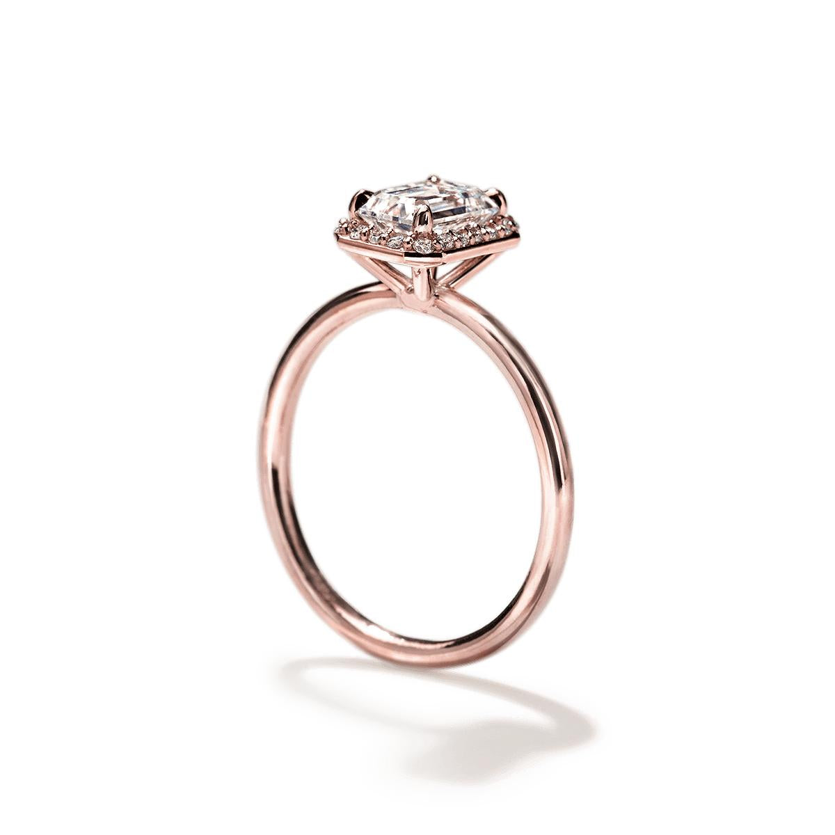 18K Rose Gold Emerald Halo Engagement Ring