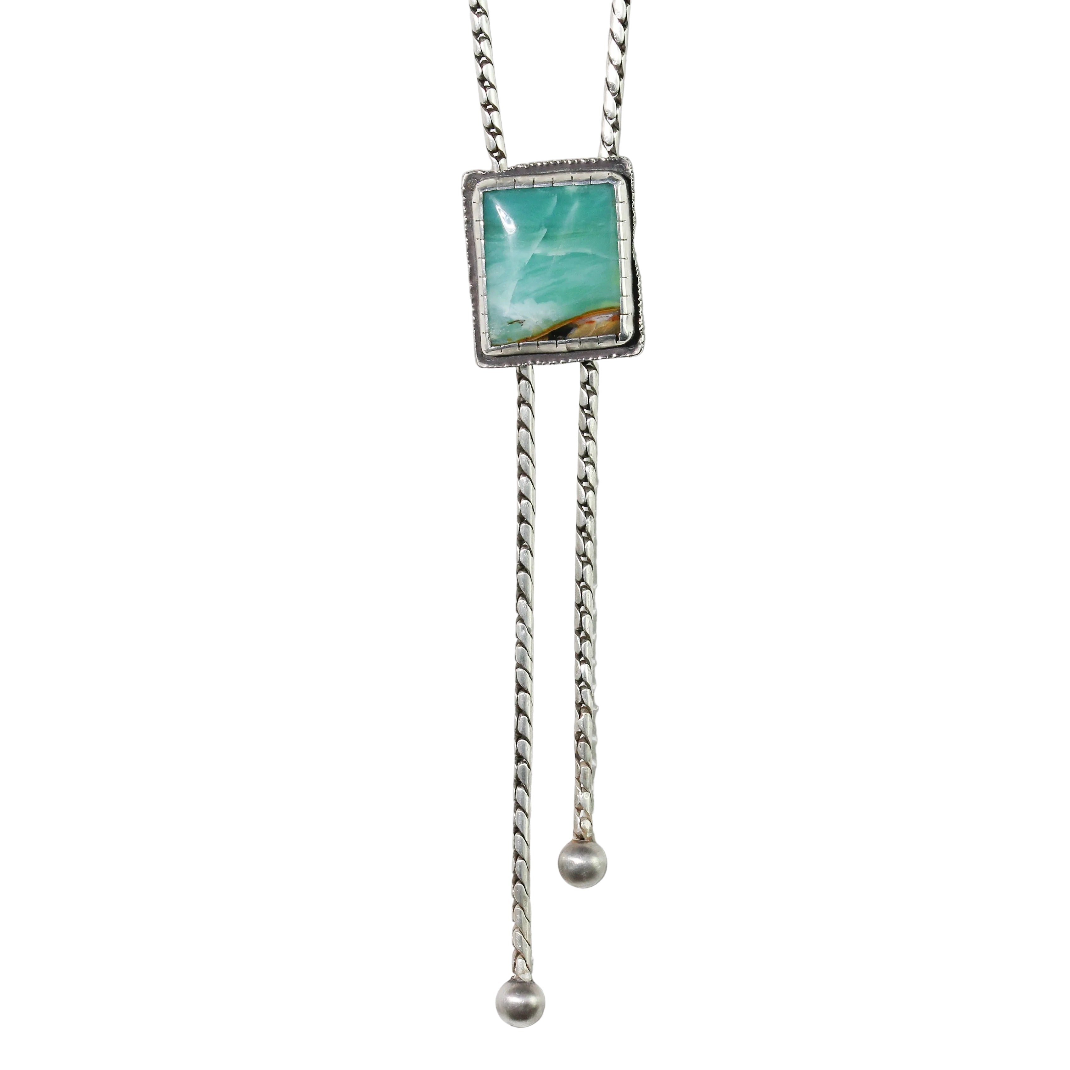 glacier lily opalized wood bolo necklace in sterling silver