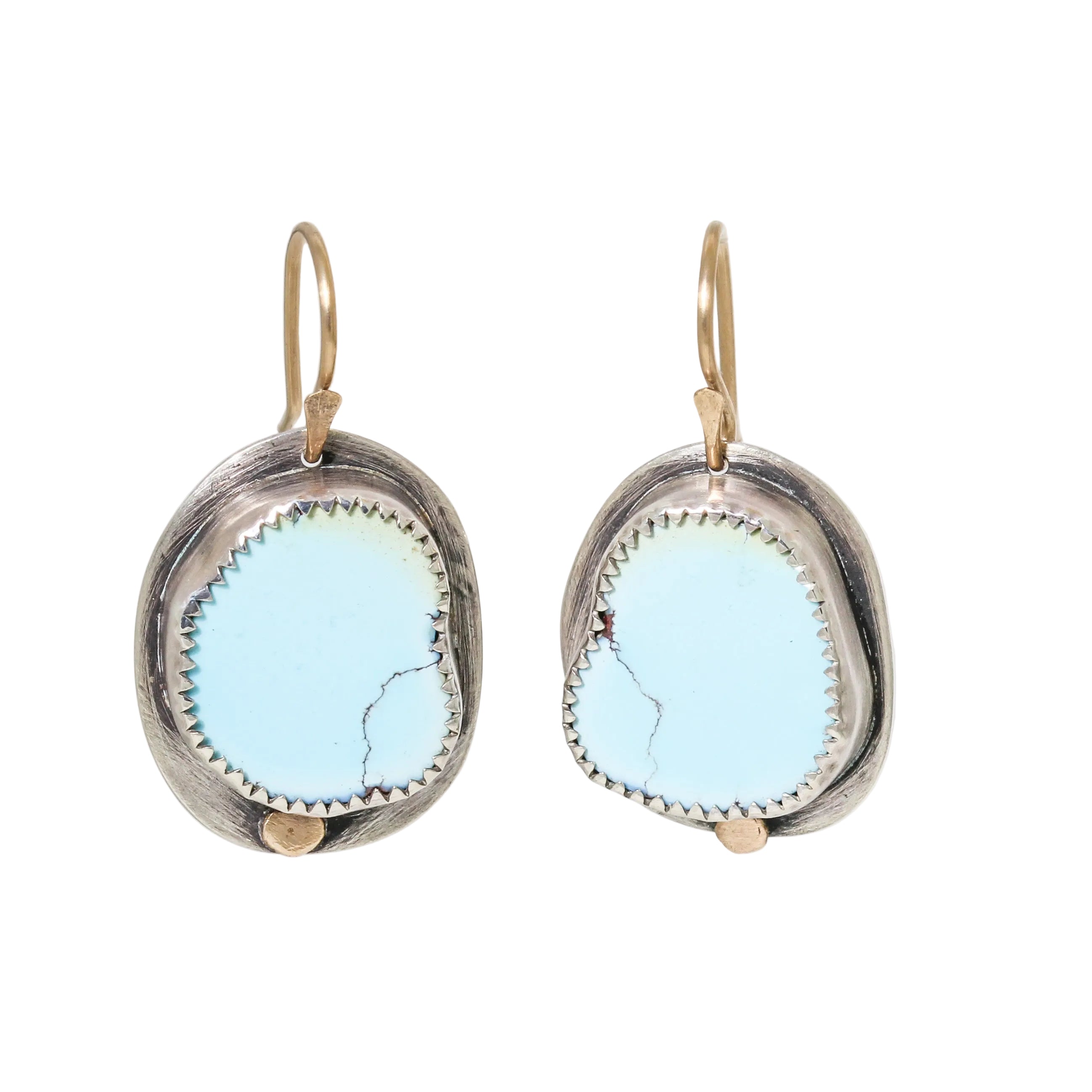 glacier lily sterling silver and 14k detail Kazakhstan turquoise earrings