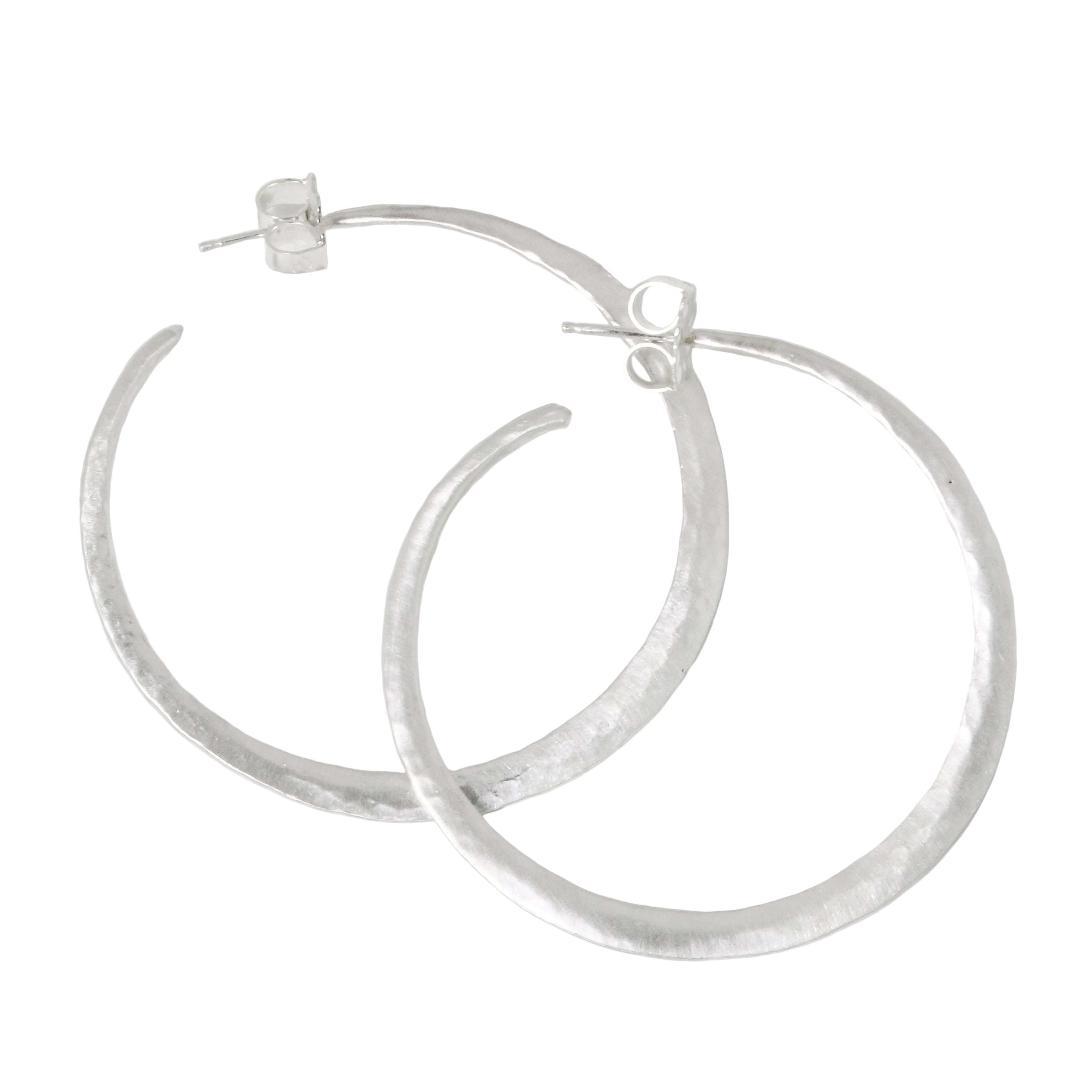 Large Silver Amaya Hammered Hoops-Lulu Designs