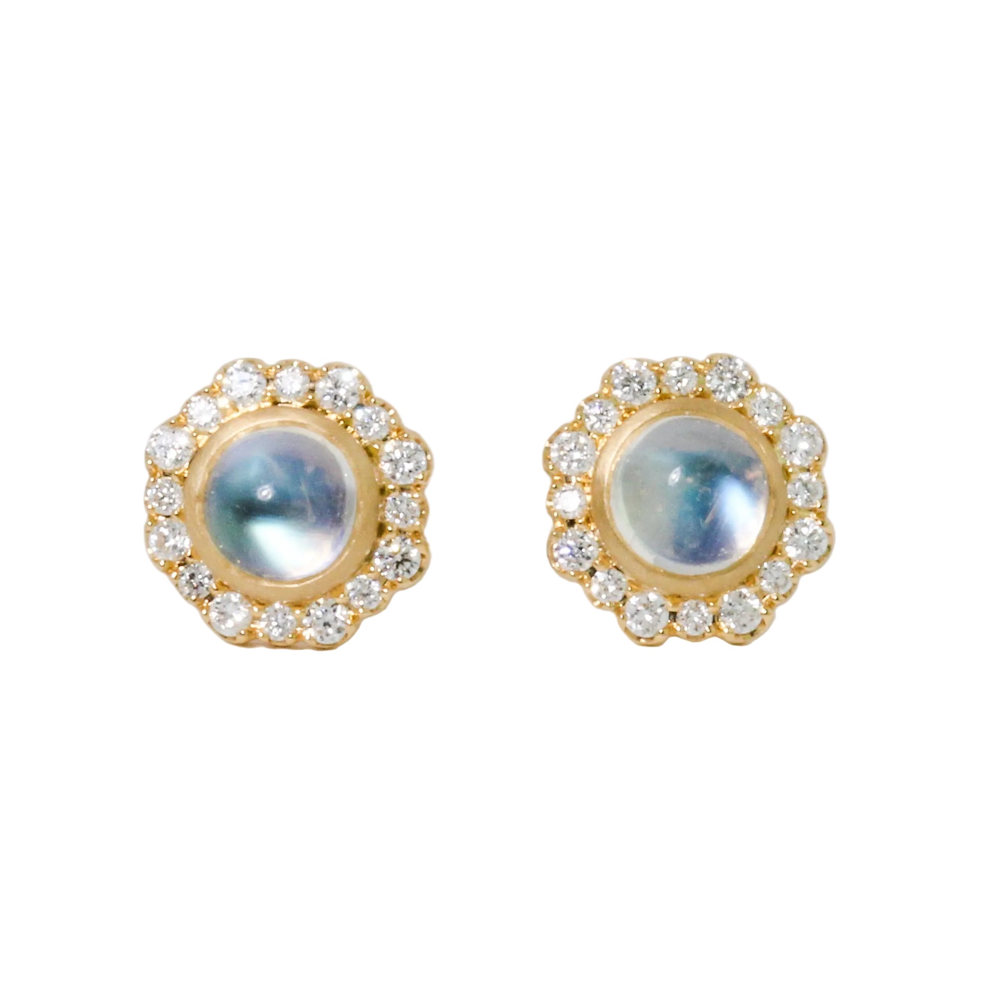 Moonstone & Diamond Halo Post Earrings-Kimberly Collins