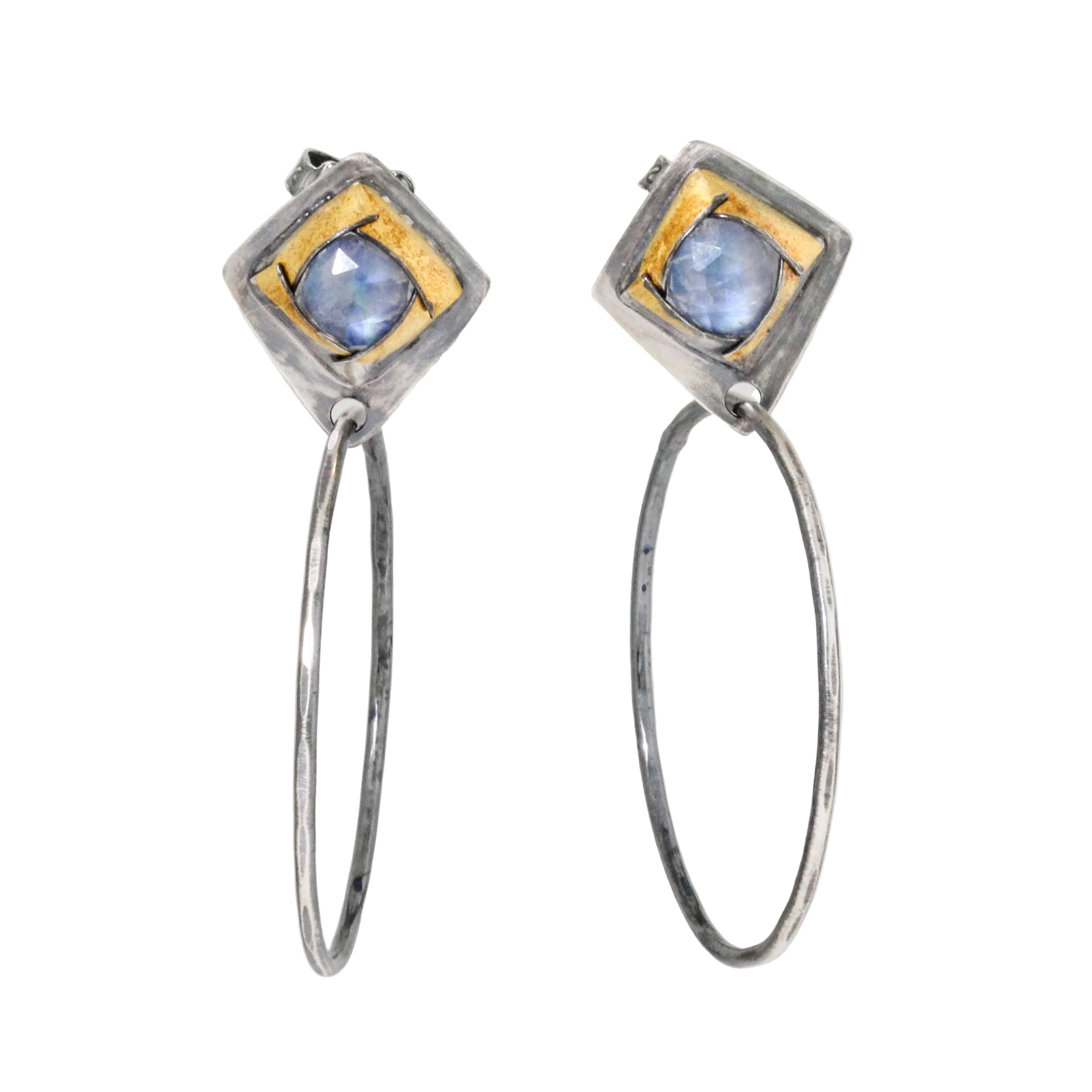 Moonstone Post Earrings with Drop Hoops-Austin Titus