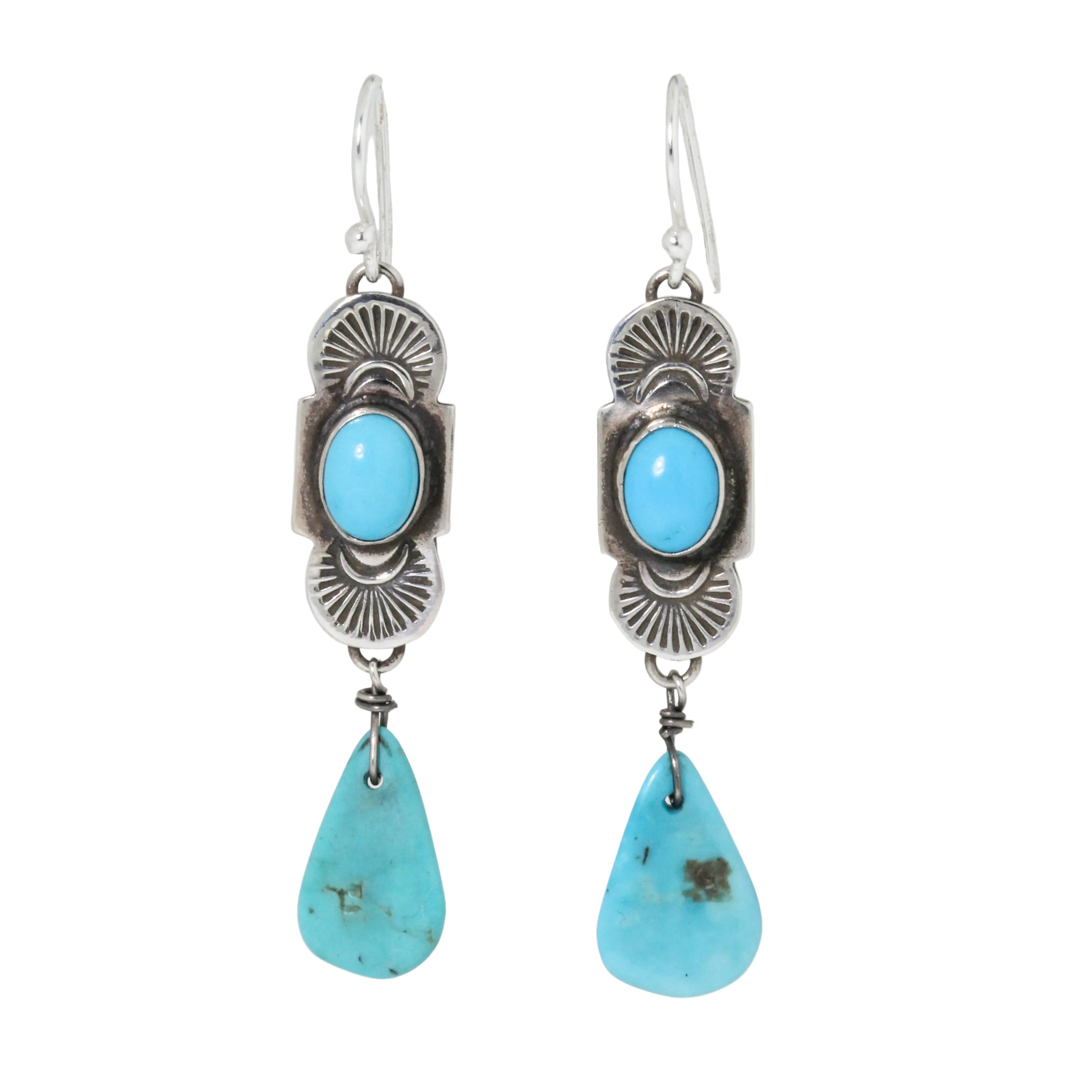 Narrow Conch Turquoise Earrings-Southwest