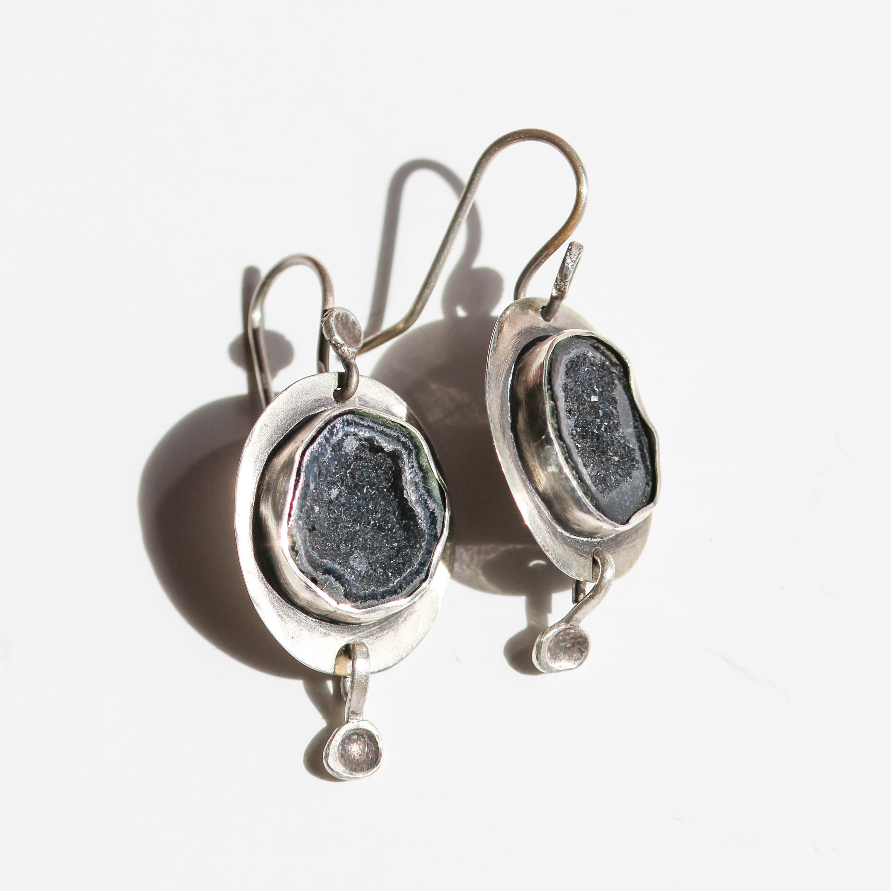 Natural Geode Pansy Drop Earrings-Glacier Lily