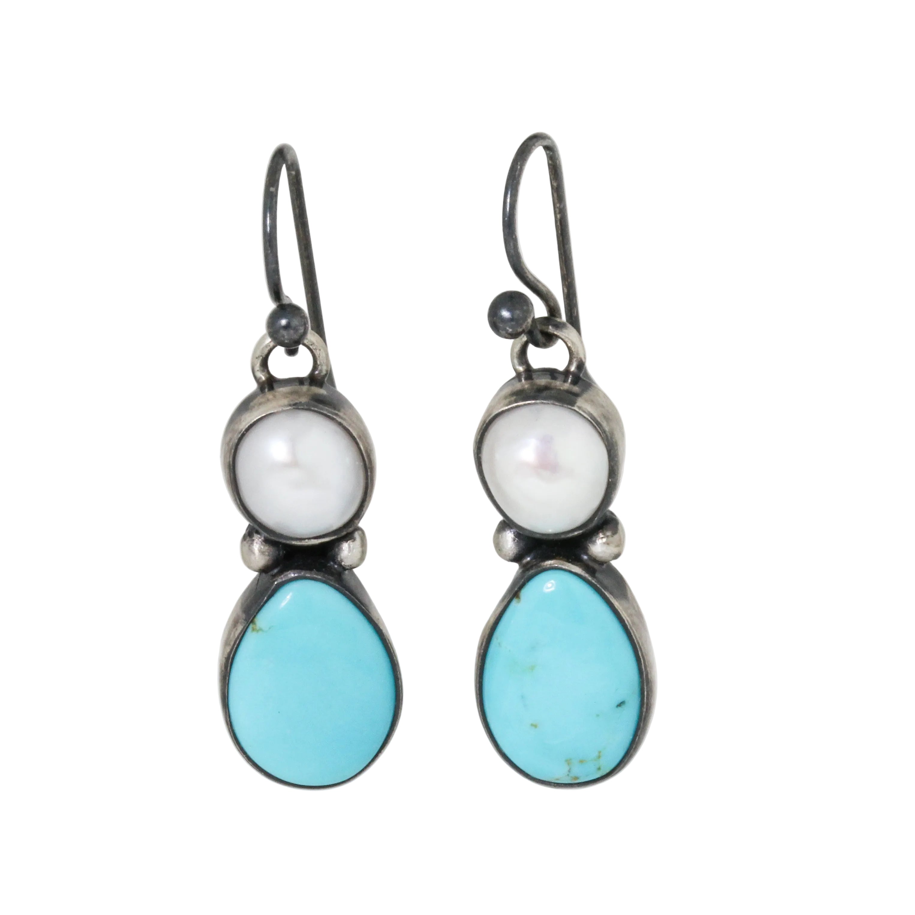 Pearl + Turquoise Double Drop Earrings-Southwest