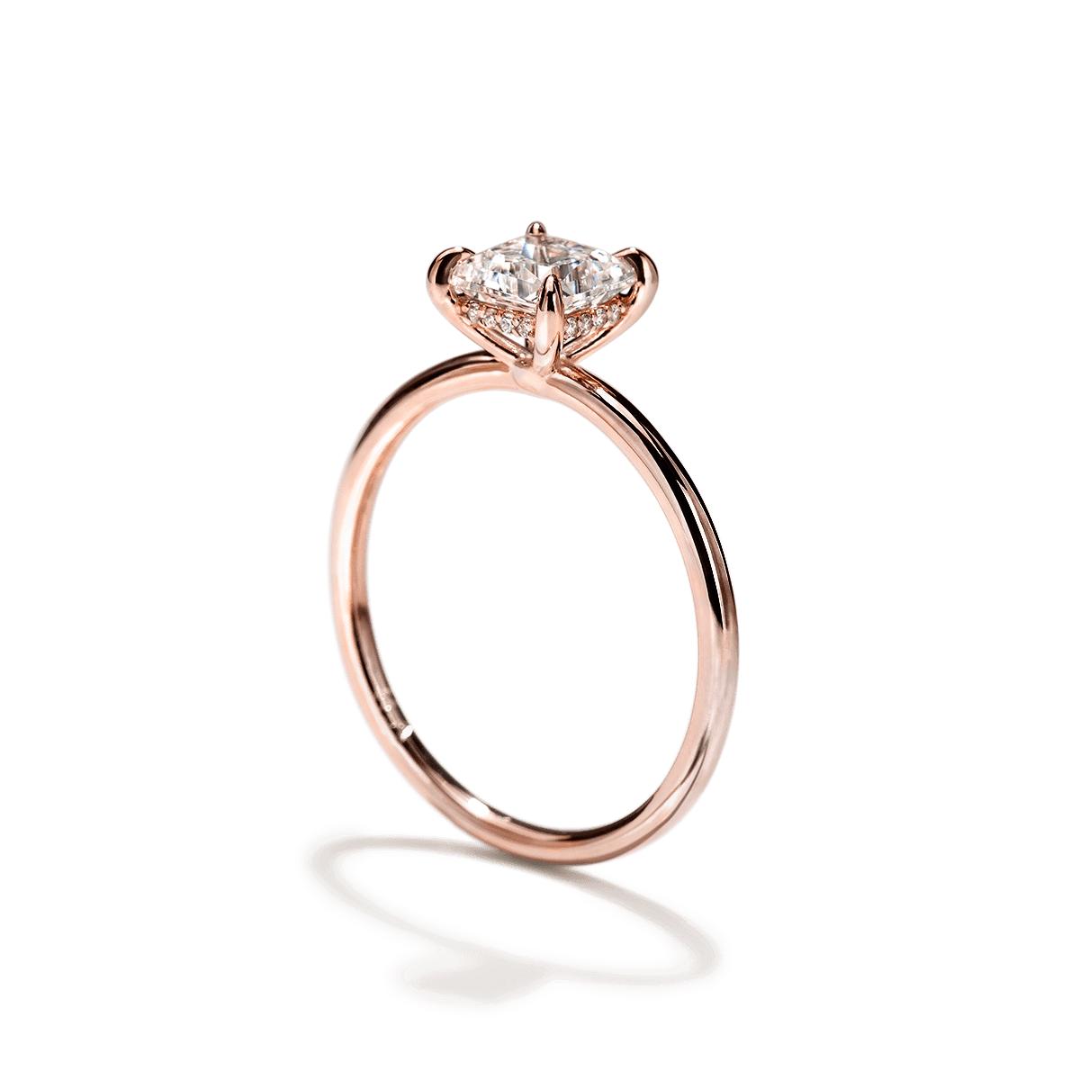 ILA 18K Rose Gold Princess Hidden Halo Pave Engagement Ring