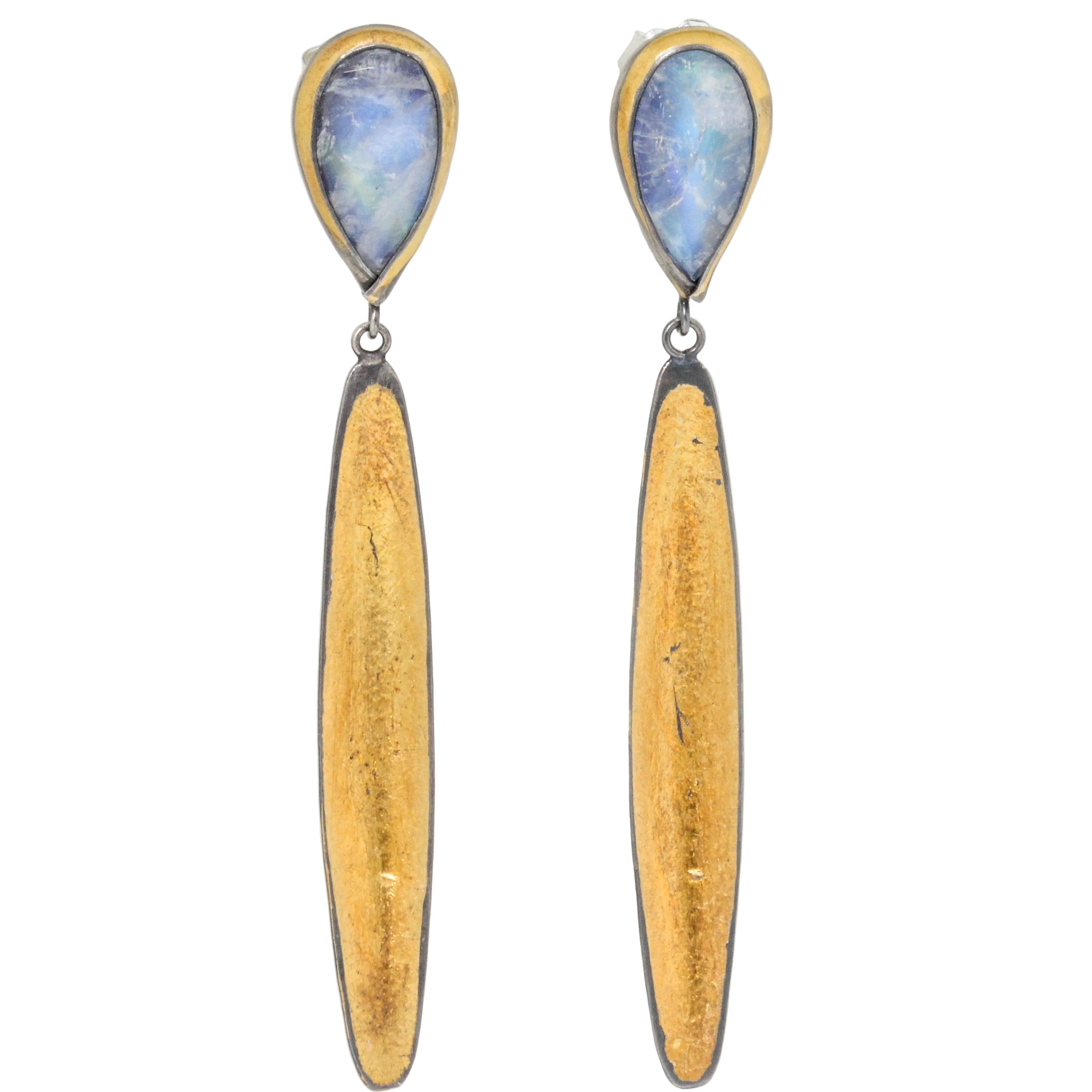 Rainbow Moonstone Long Petal Earrings-Austin Titus