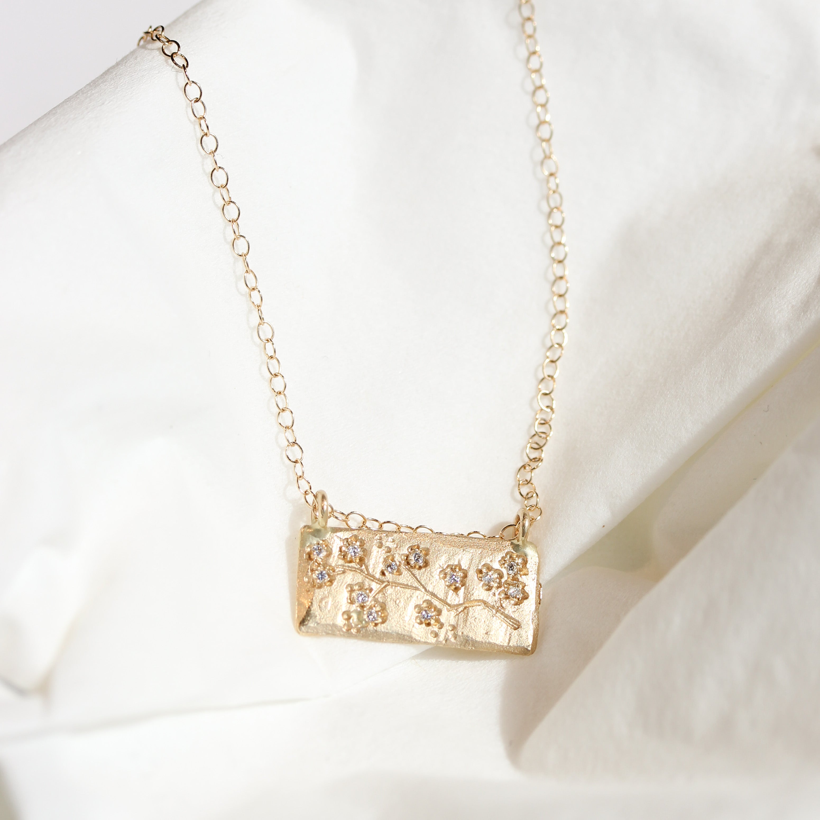 Rectangle Cherry Blossom Tag Necklace-Victoria Cunningham