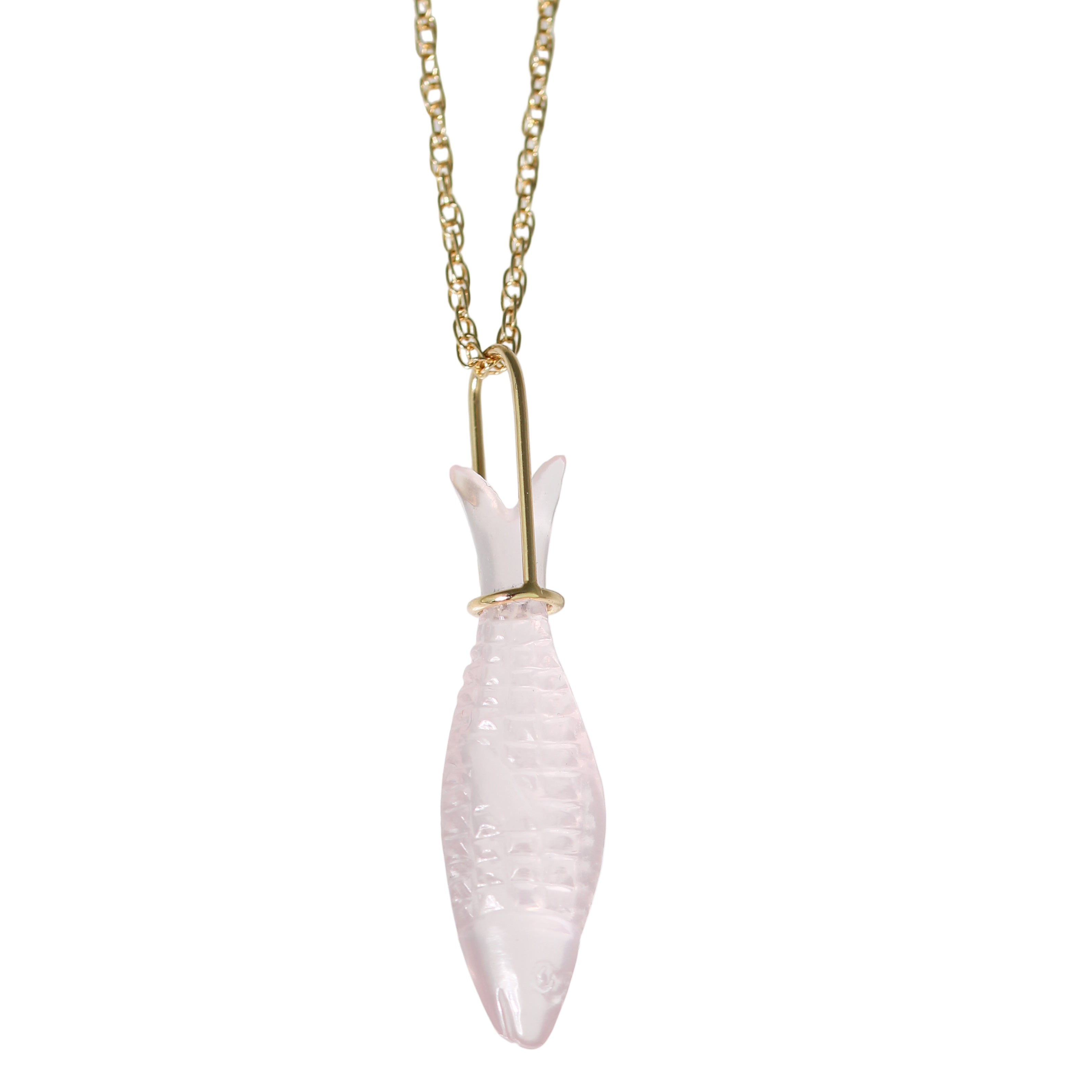 Rose Quartz Carved Fish Necklace-Heather B. Moore