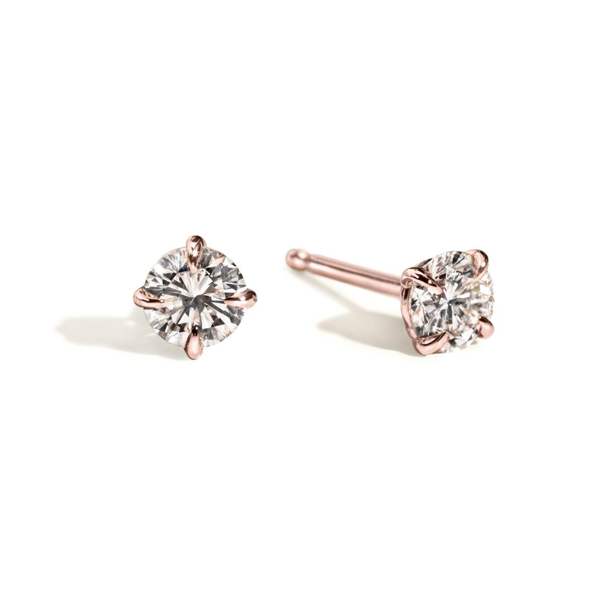 14K Rose Gold Round Diamond 4 Prong Stud