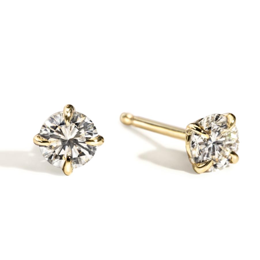 14K Yellow Gold Round Diamond 4 Prong Stud