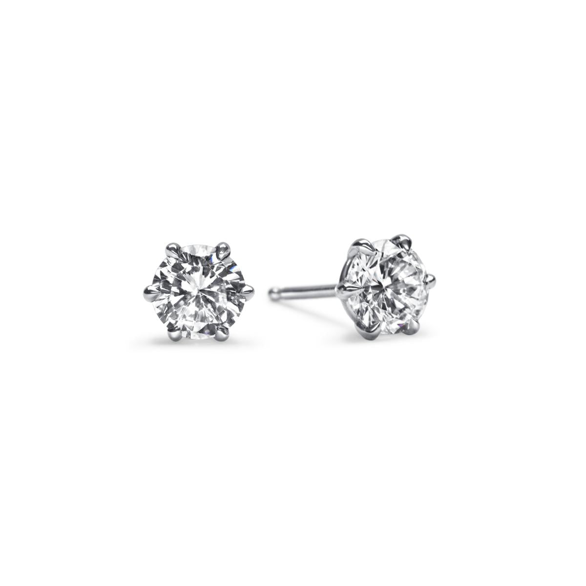 14K White Gold Platinum Round 6 Prong Stud