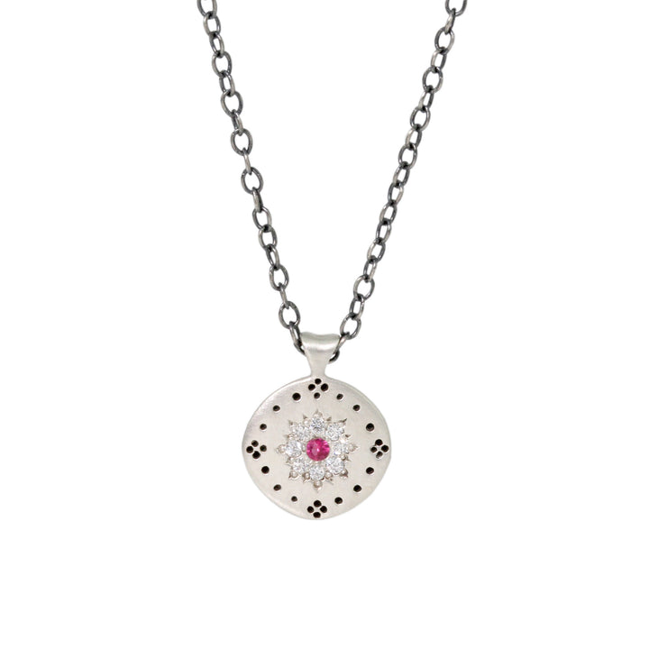 Diamond & Ruby Cluster Necklace
