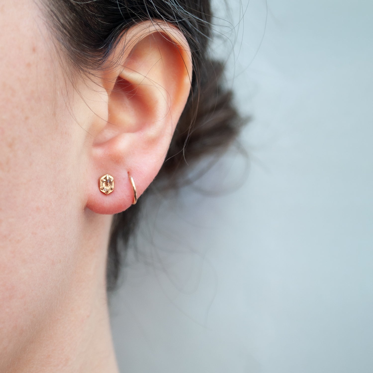 Small Champagne Quartz Hex Stud Earrings-Lauren Wolf