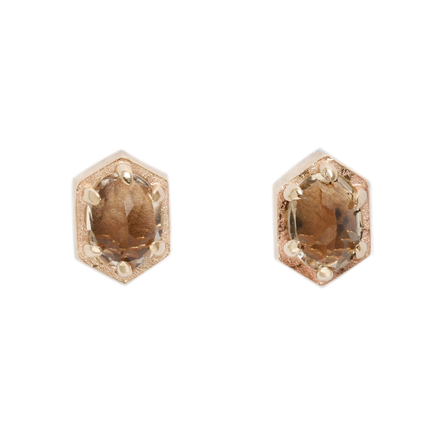 Small Champagne Quartz Hex Stud Earrings-Lauren Wolf