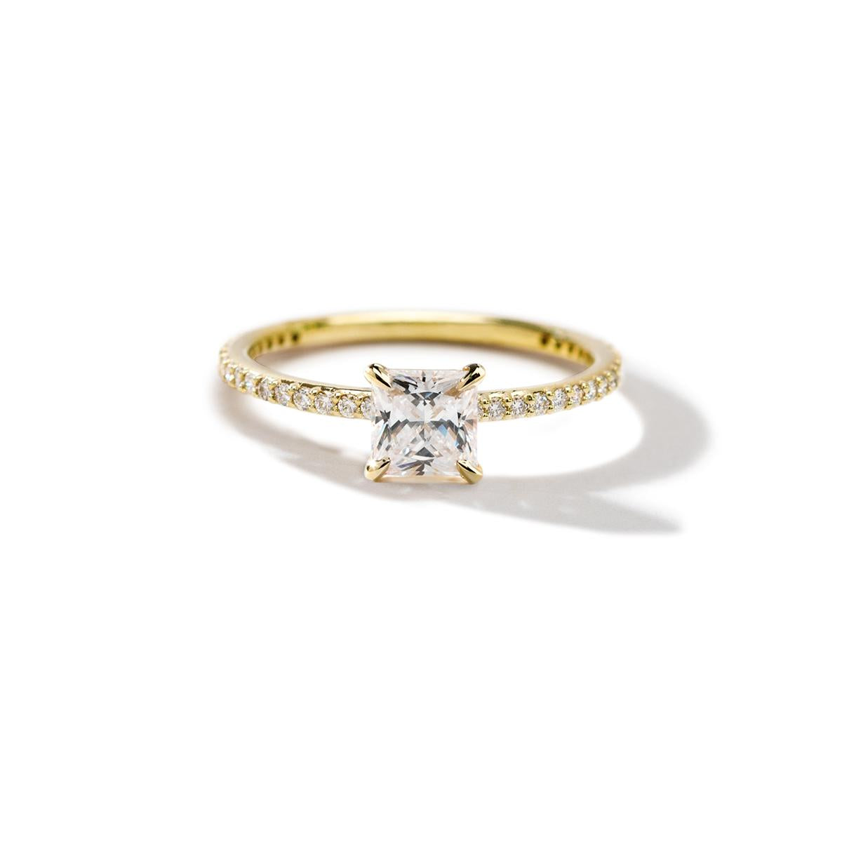 18K Yellow Gold Princess Pave Solitaire Engagement Ring