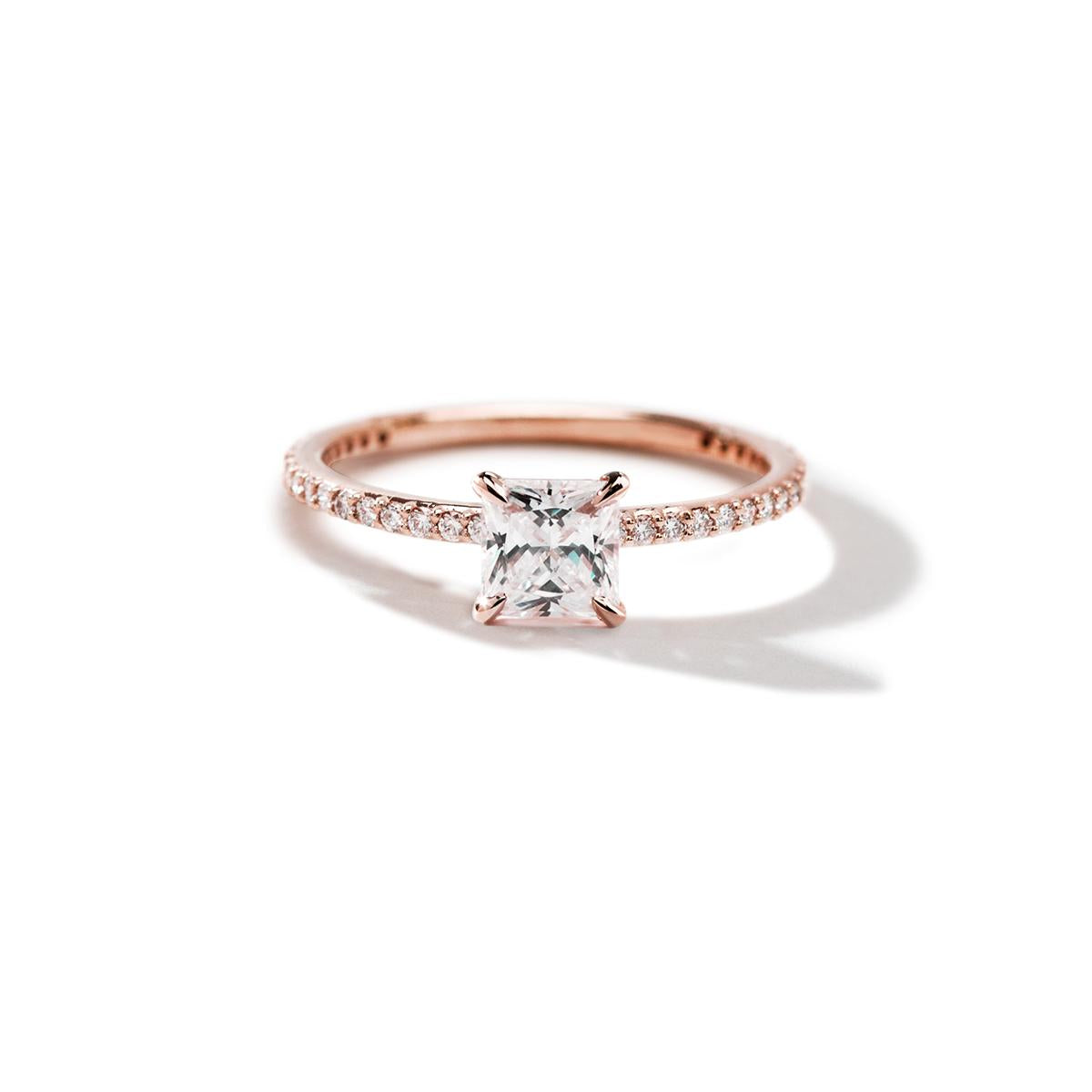 18K Rose Gold Princess Pave Solitaire Engagement Ring