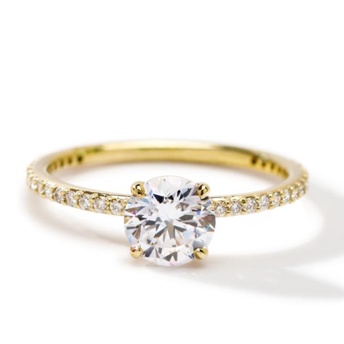 18K Yellow Gold Round Pave Solitaire Engagement Ring