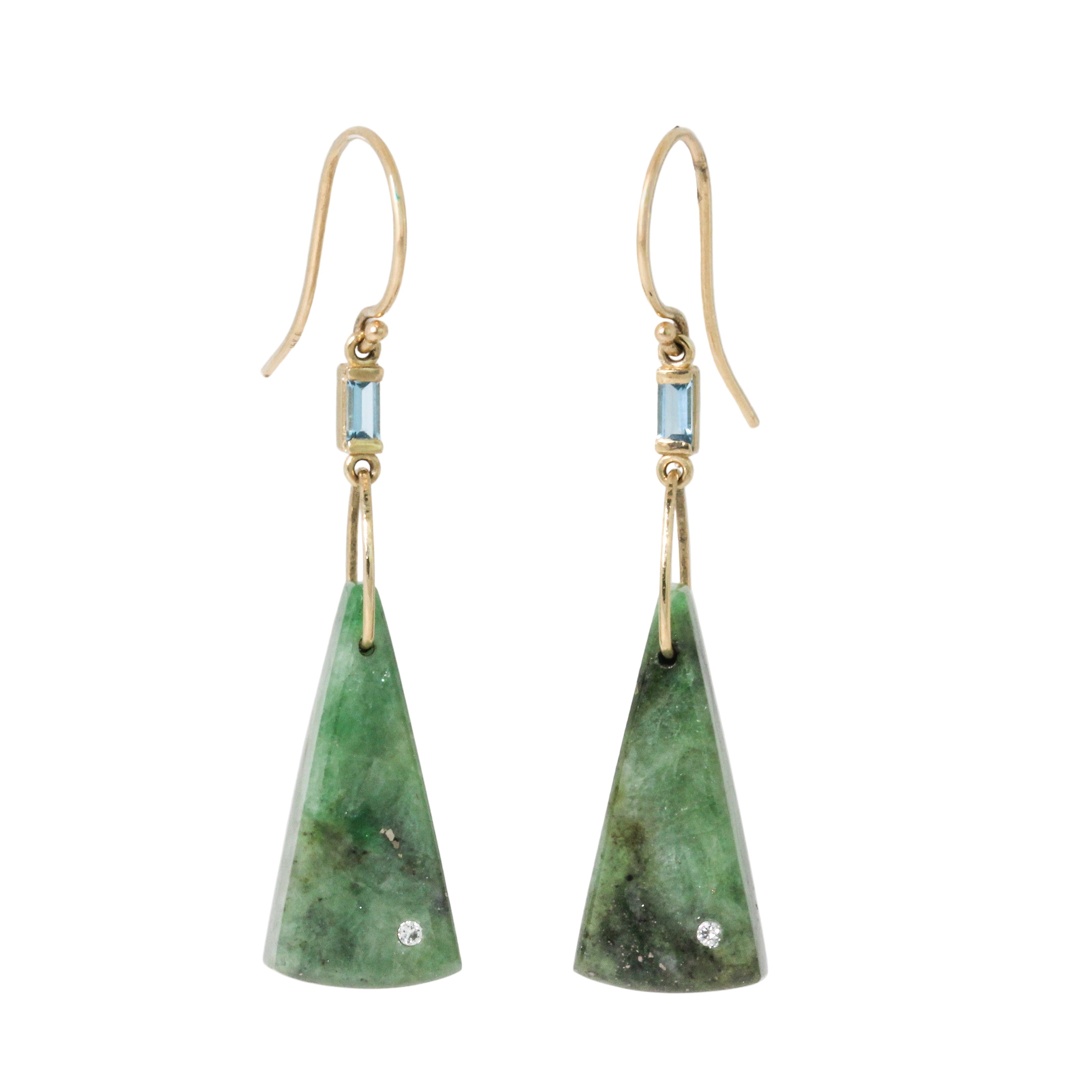 Triangle Emerald + Topaz Baguette Earrings-Karin Luvaas