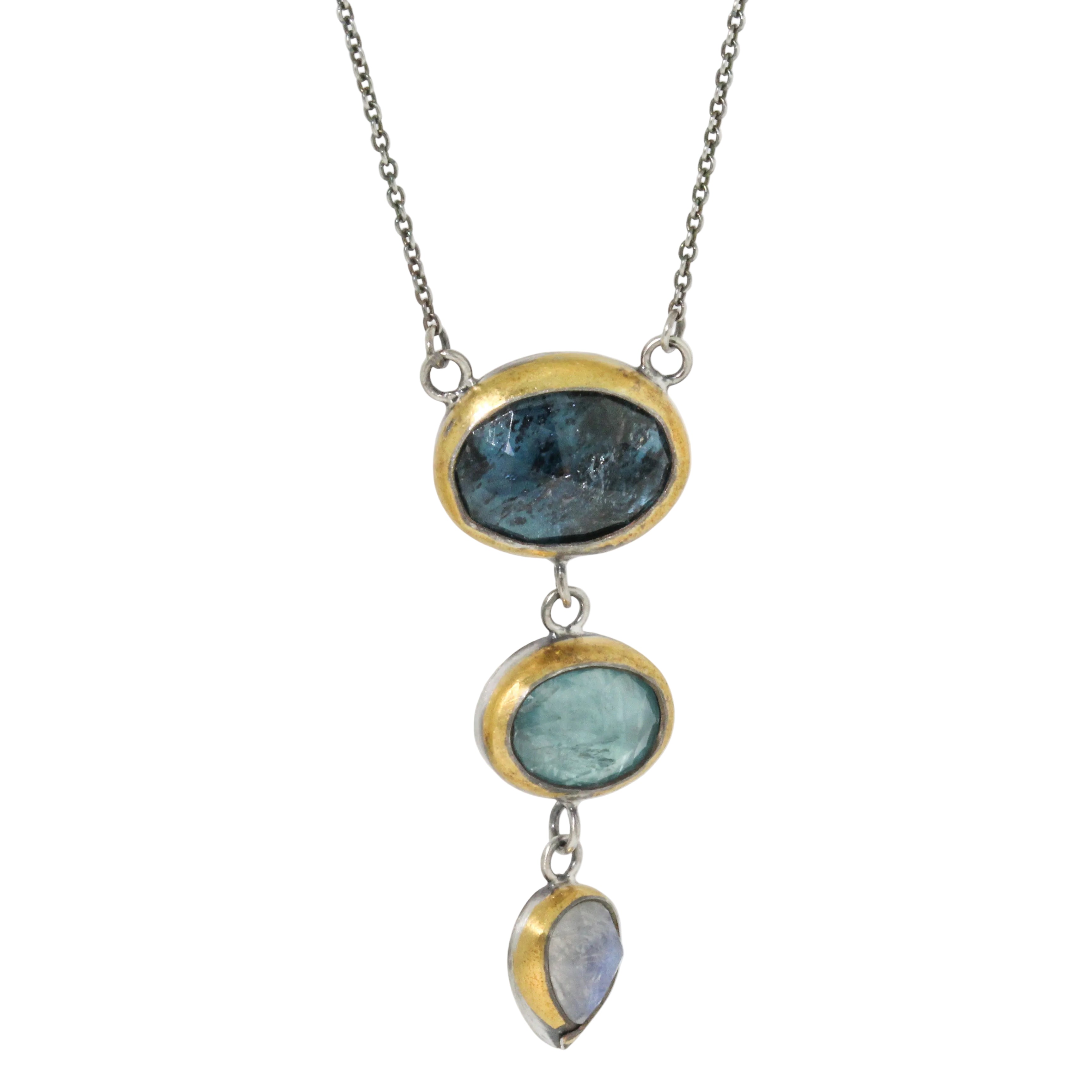 Triple Drop Kyanite & Moonstone Necklace-Austin Titus
