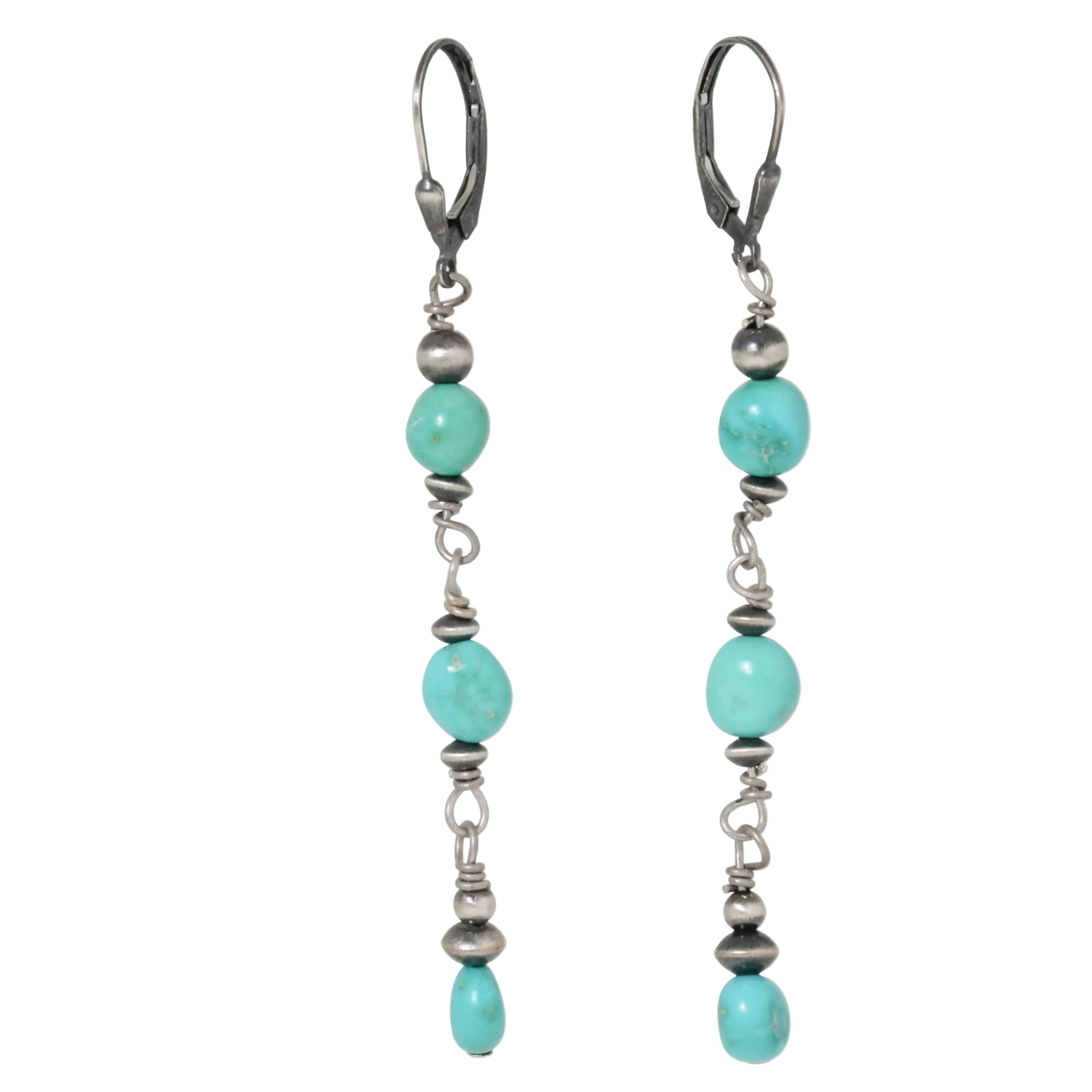 Turquoise Bead Long Drop Earrings-Southwest
