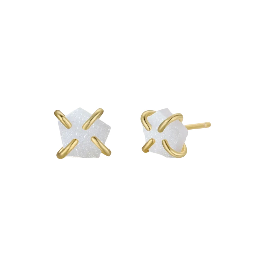 White Druzy Prong Stud Earrings-JaxKelly