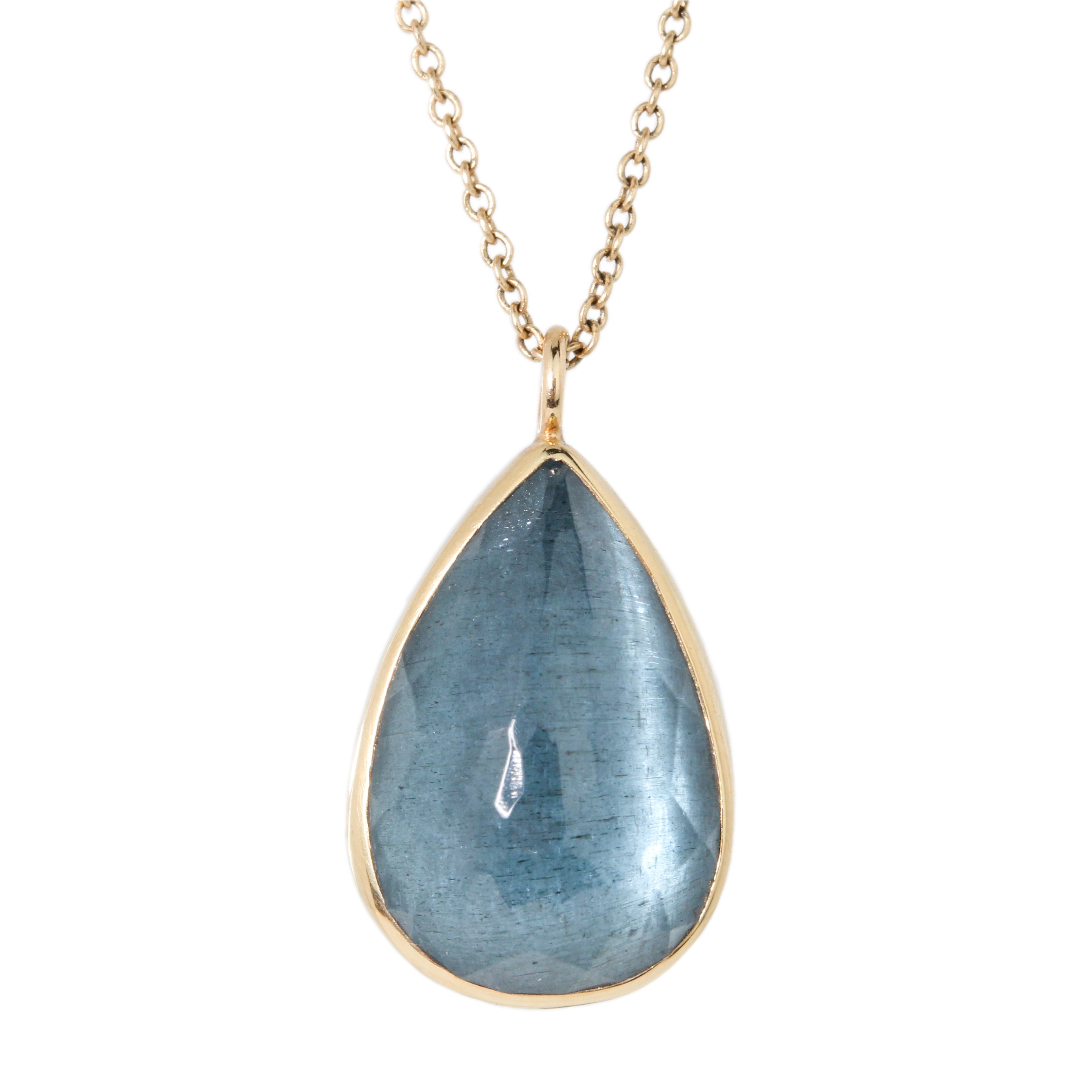 Teardrop Moss Aquamarine Necklace