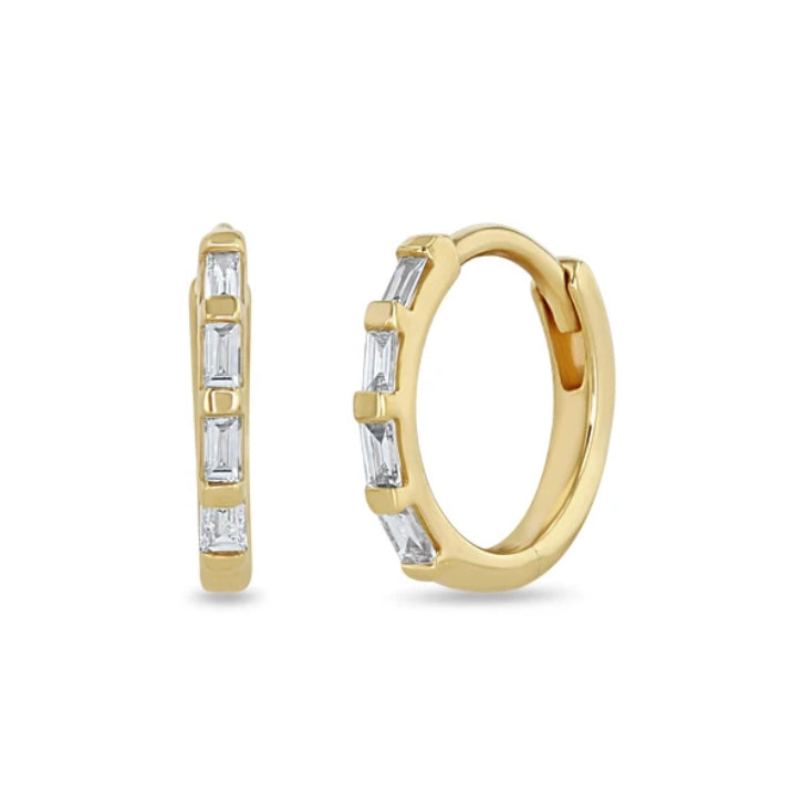 12mm Diamond Baguette Huggie Hoops-Zoë Chicco
