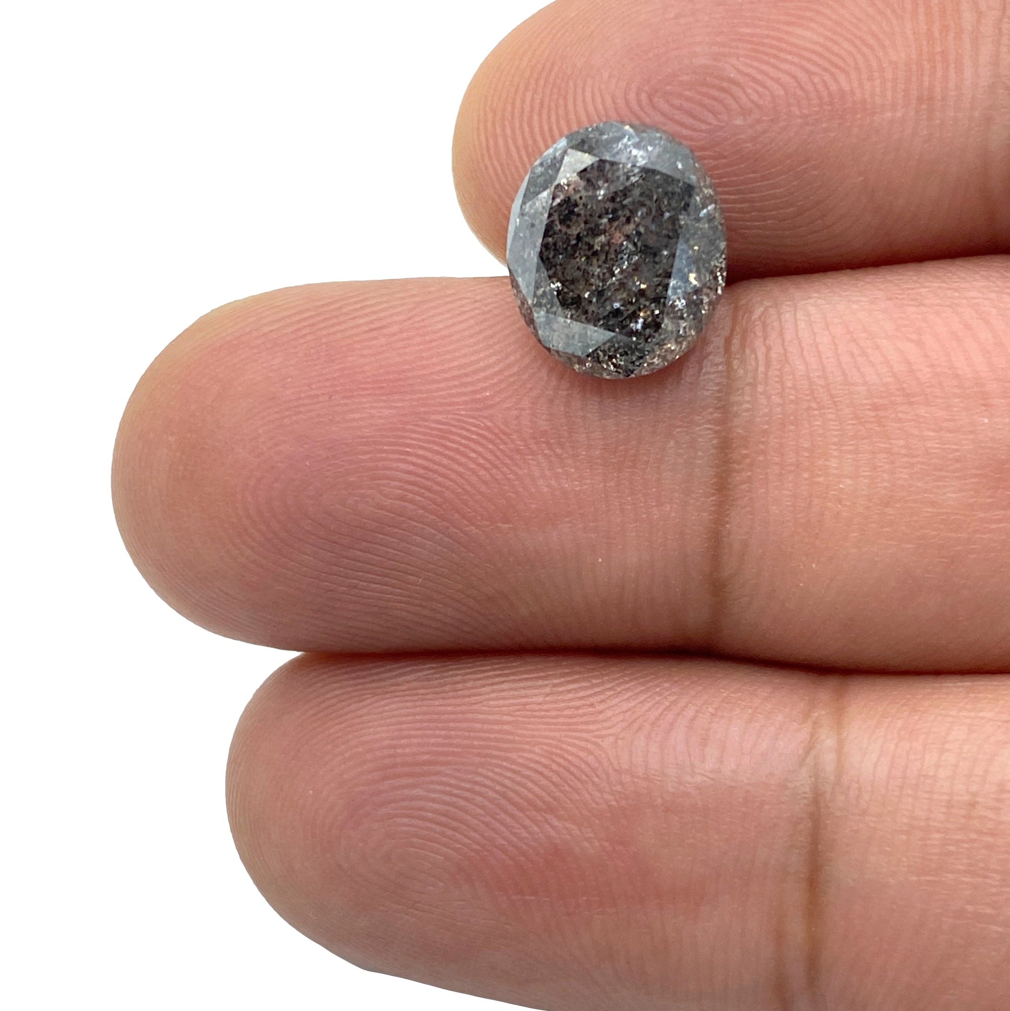 3.79ct | Salt & Pepper Brilliant Oval Shape Diamond-Modern Rustic Diamond