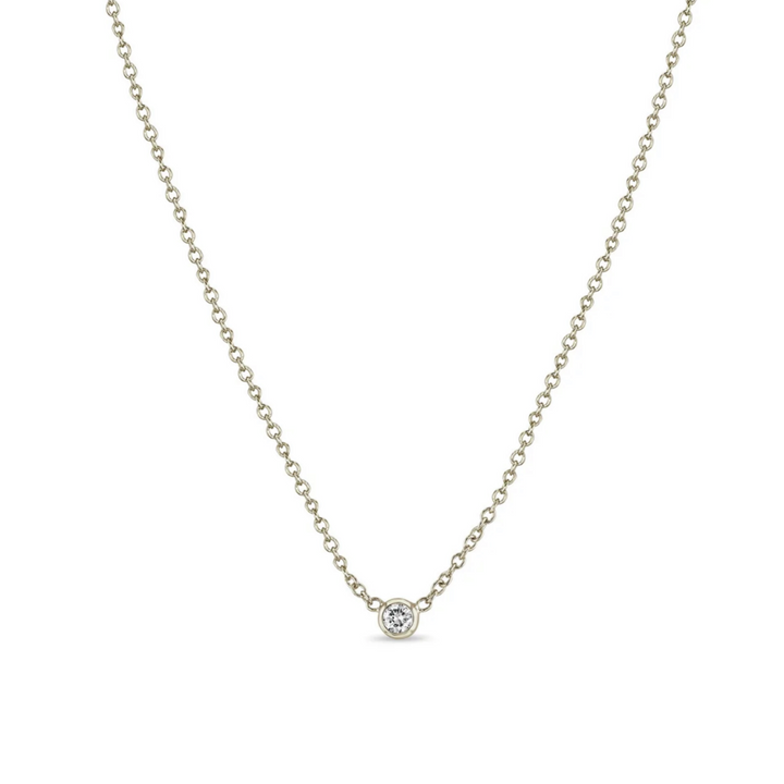 Round Bezel Diamond Necklace in White Gold