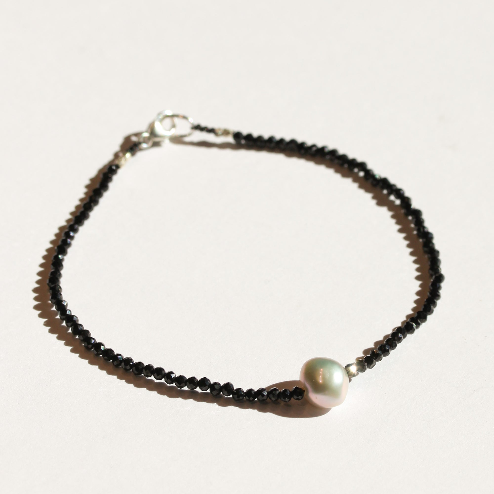 Black Spinel + Grey Pearl Bracelet