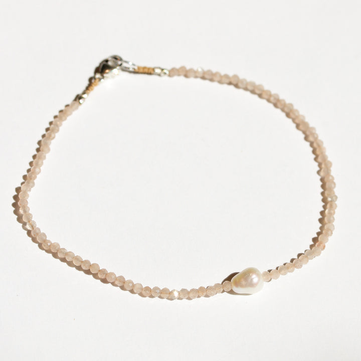 Peach Moonstone + Pearl Bracelet