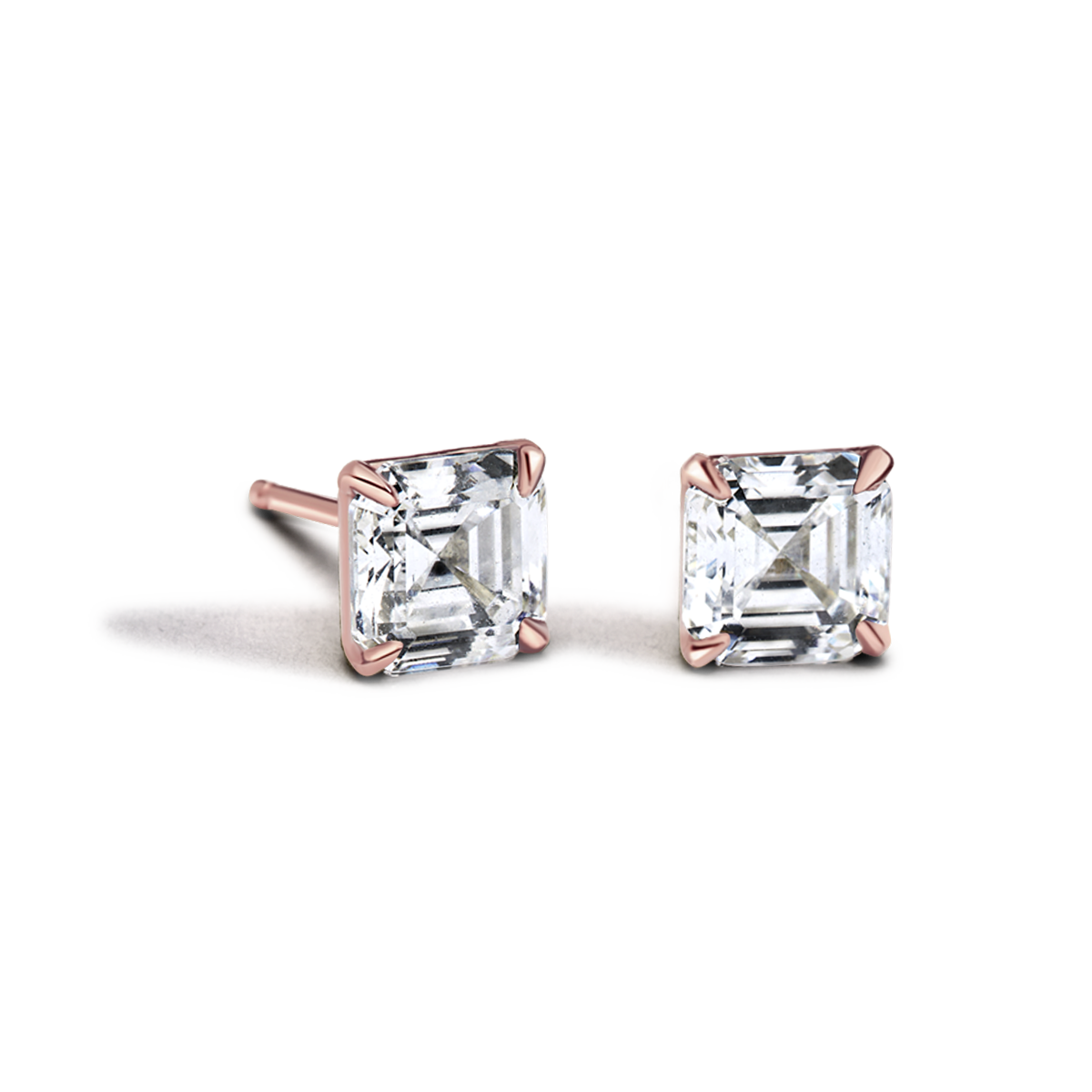 14K Rose Gold Asscher Studs