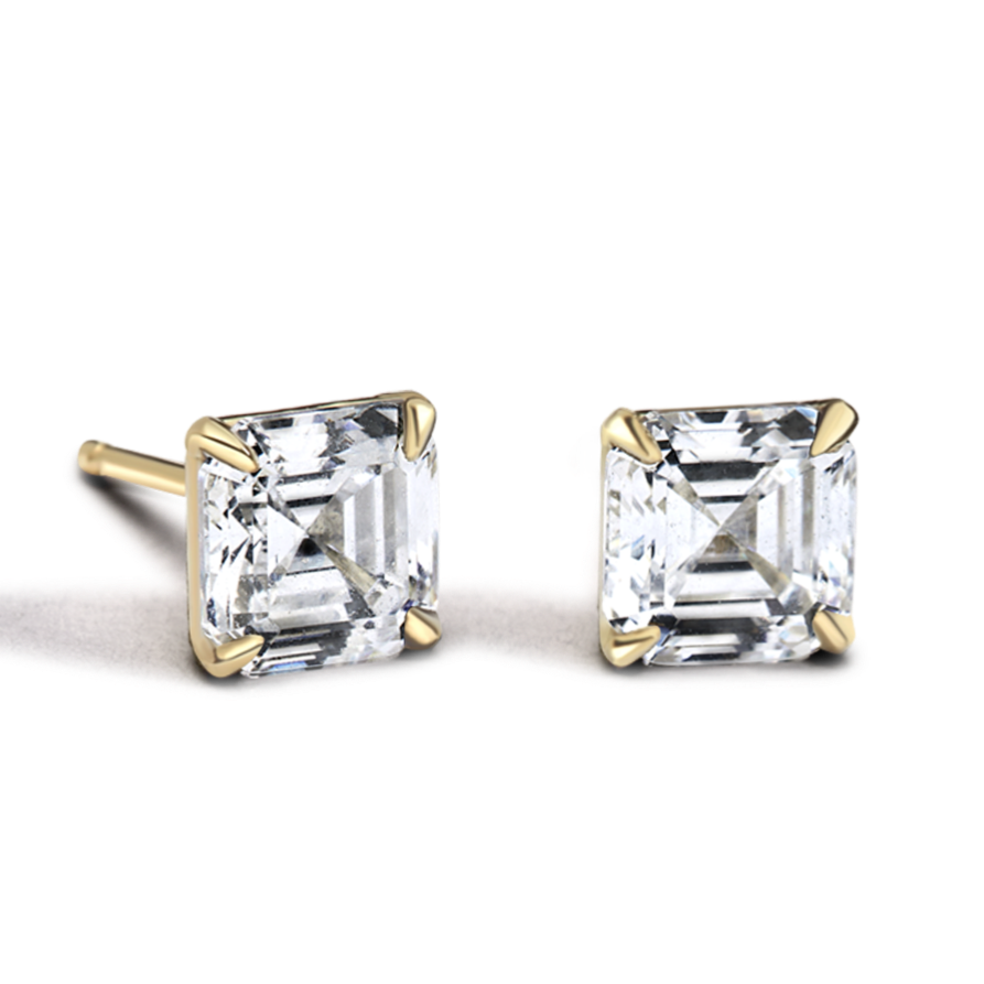 14K Yellow Gold Asscher Studs