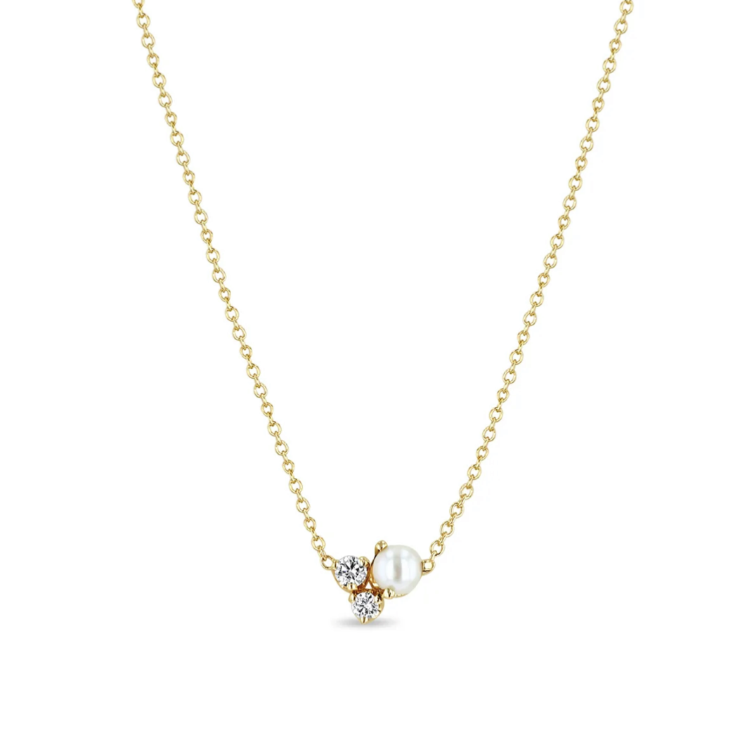 White Pearl and Diamond Trio Necklace