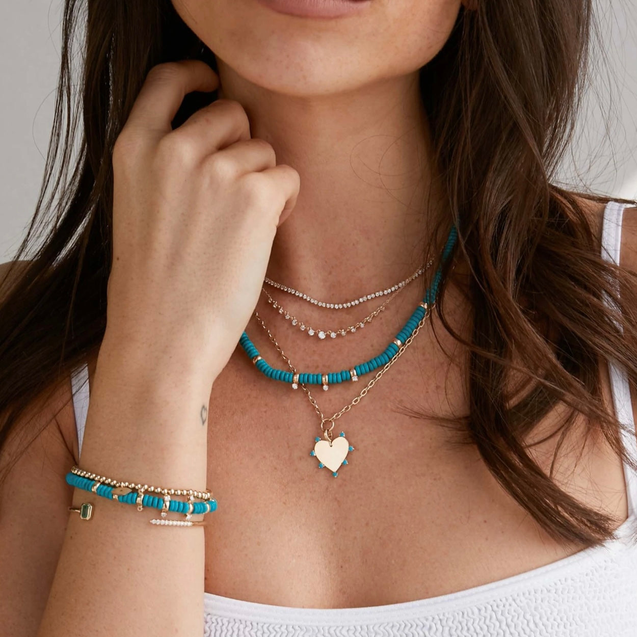 Turquoise Rondelle Bead and Diamond Necklace