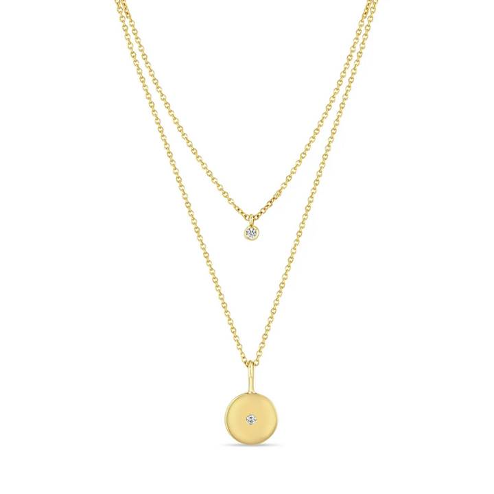 Double Layer Diamond Bezel and Disc Necklace
