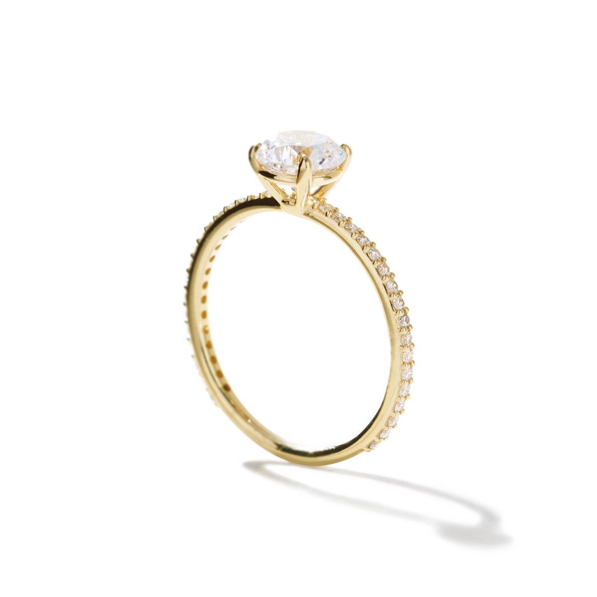 18K Yellow Gold Round Pave Solitaire Engagement Ring