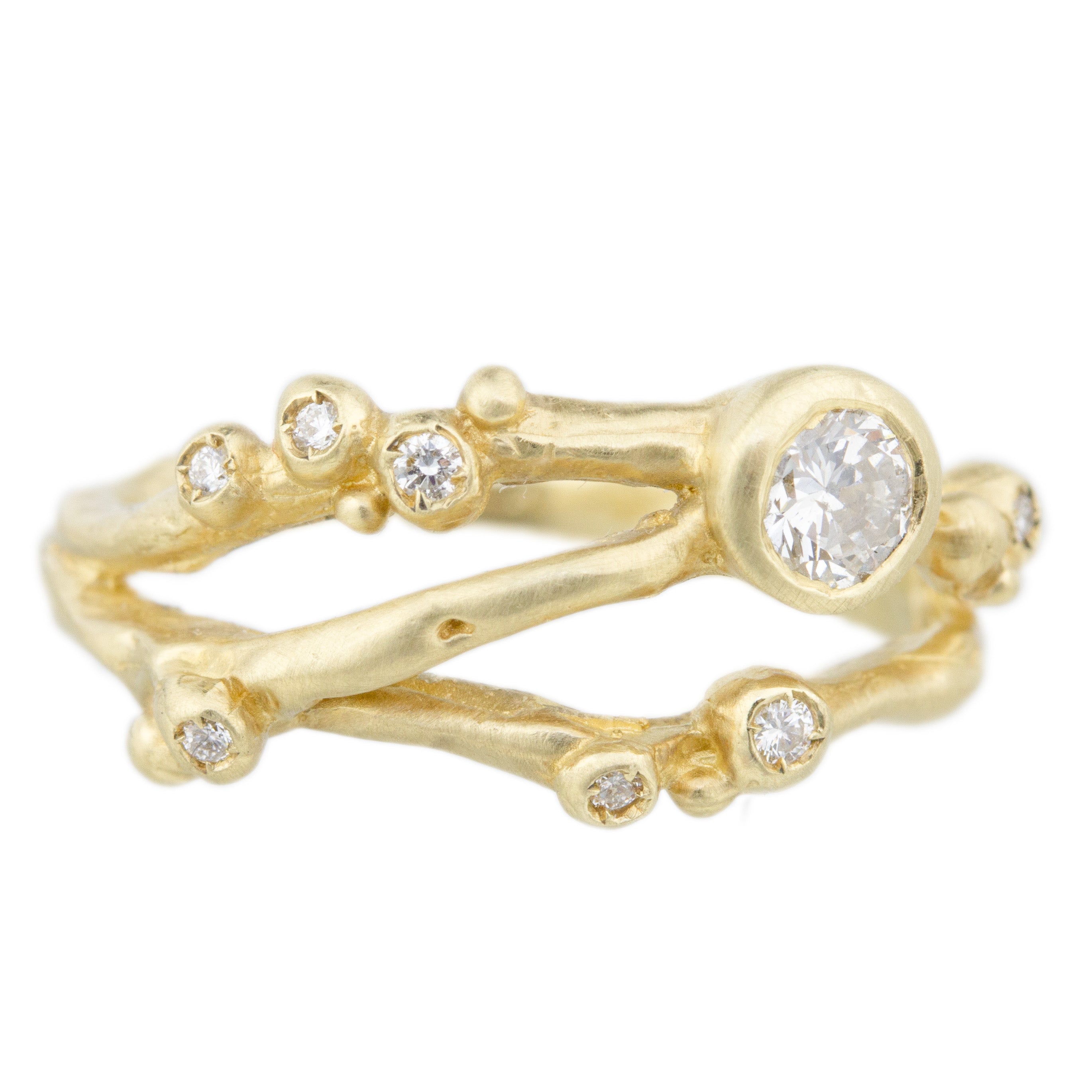 Encrusted 3-Branch Solitaire Ring