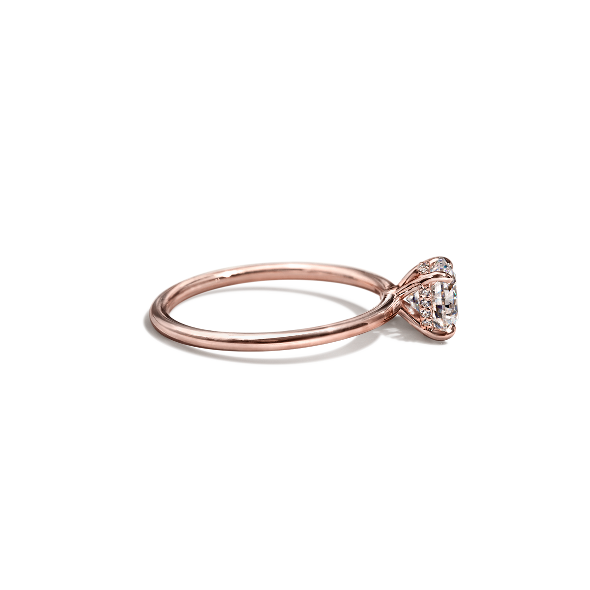 ILA 18K Rose Gold Round Hidden Halo Pave Engagement Ring