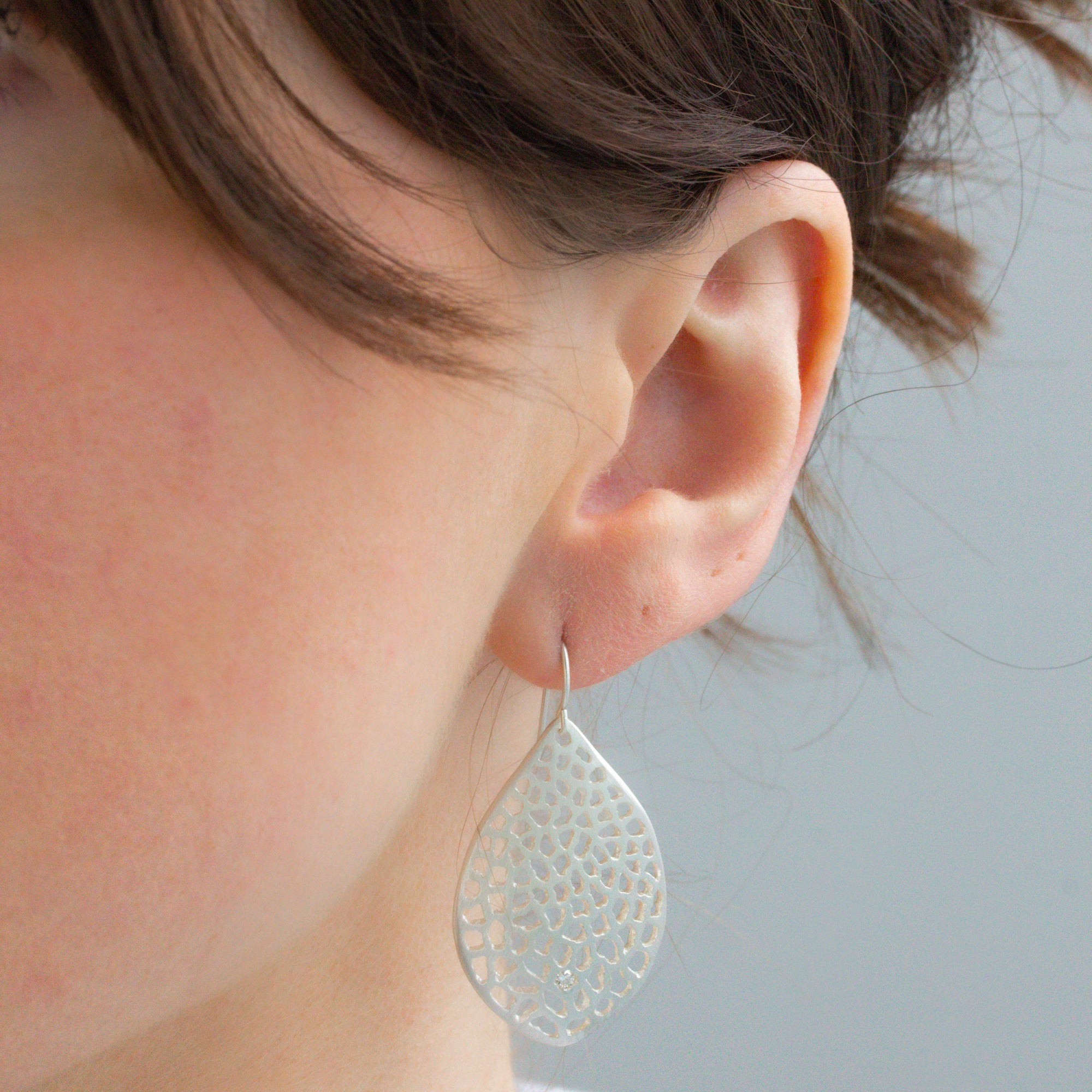Large Lacy Diamond Leaf Earrings