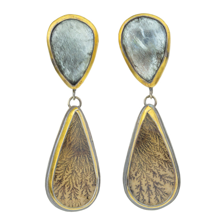 Moss Aquamarine & Dendritic Drop Earrings