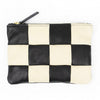 Black and Cream Checkered Leather Pouch
