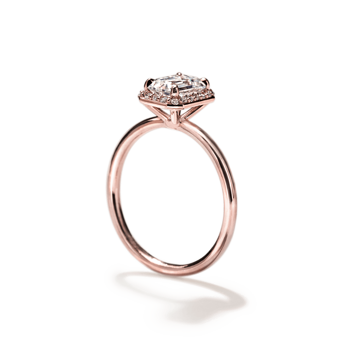18K Rose Gold Emerald Halo Engagement Ring