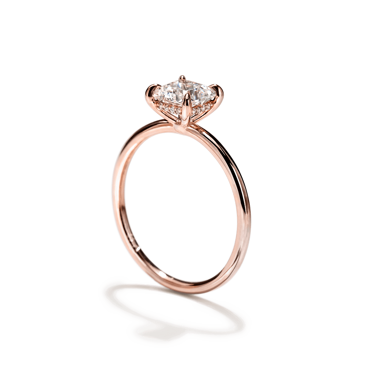 ILA 18K Rose Gold Princess Hidden Halo Pave Engagement Ring