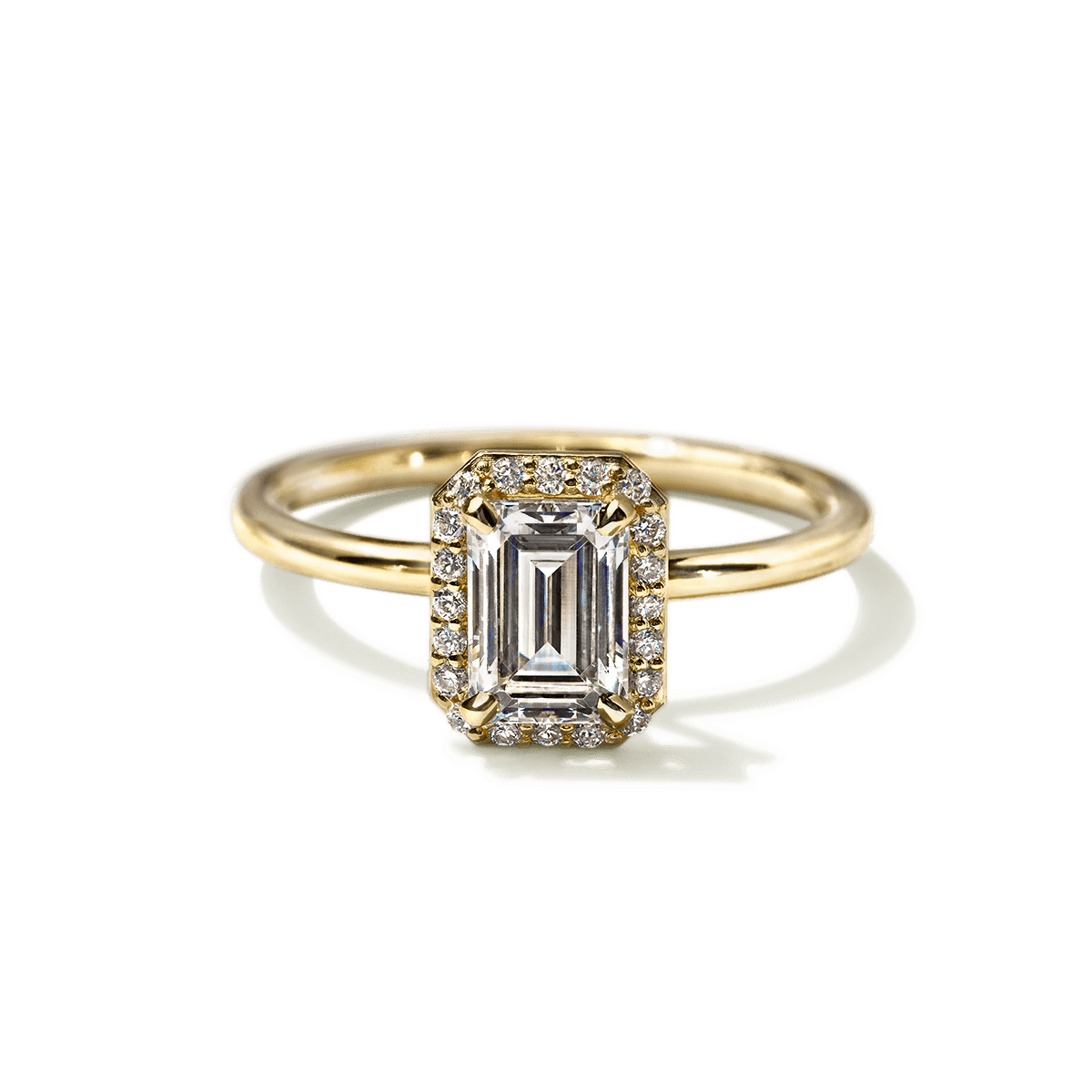 18K Yellow Gold Emerald Halo Engagement Ring