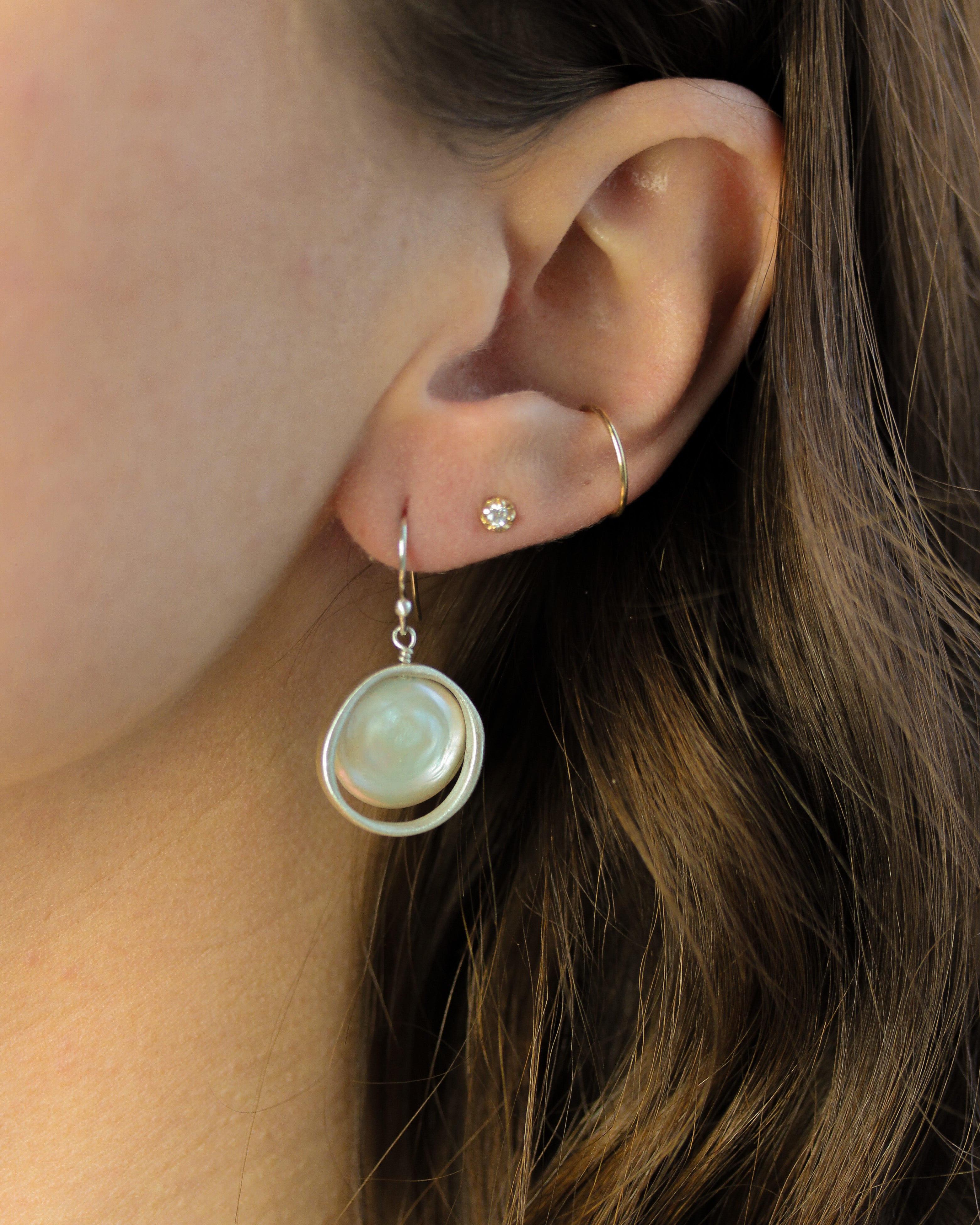 Large Coin Pearl Earrings