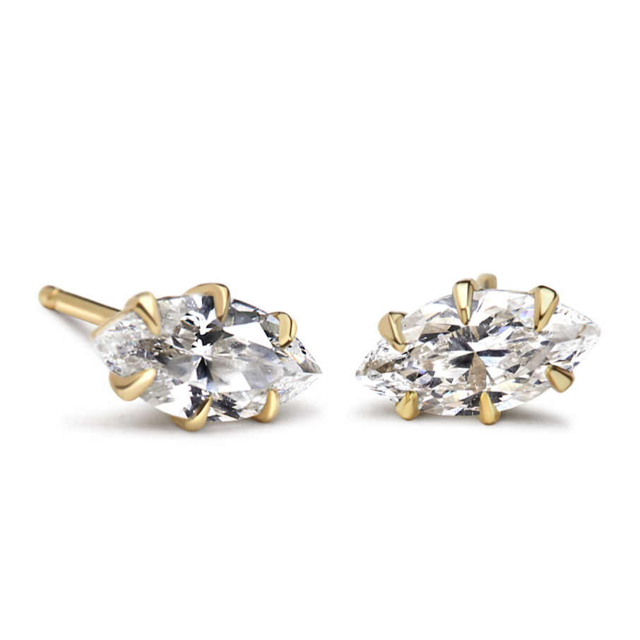 14K Yellow Gold Marquise Studs