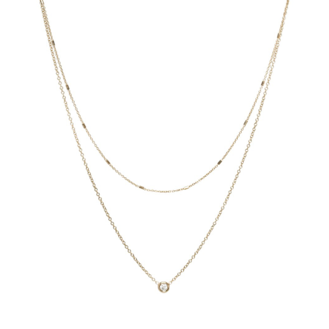 Double Layered Tiny Bar and Floating Diamond Necklace